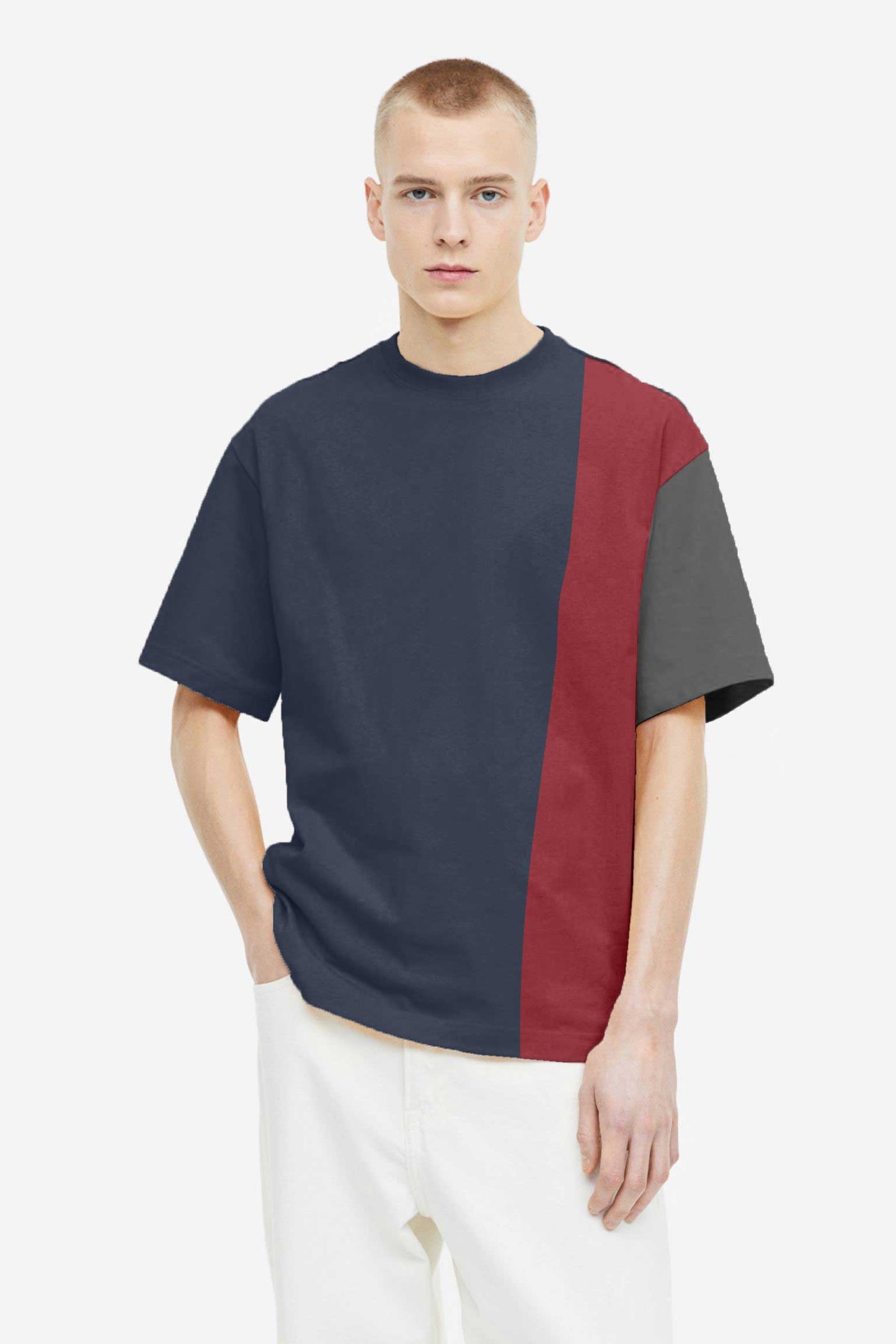 Polo Republica Men's Contrast Panel Oversized Crew Neck Tee Shirt Men's Tee Shirt Polo Republica