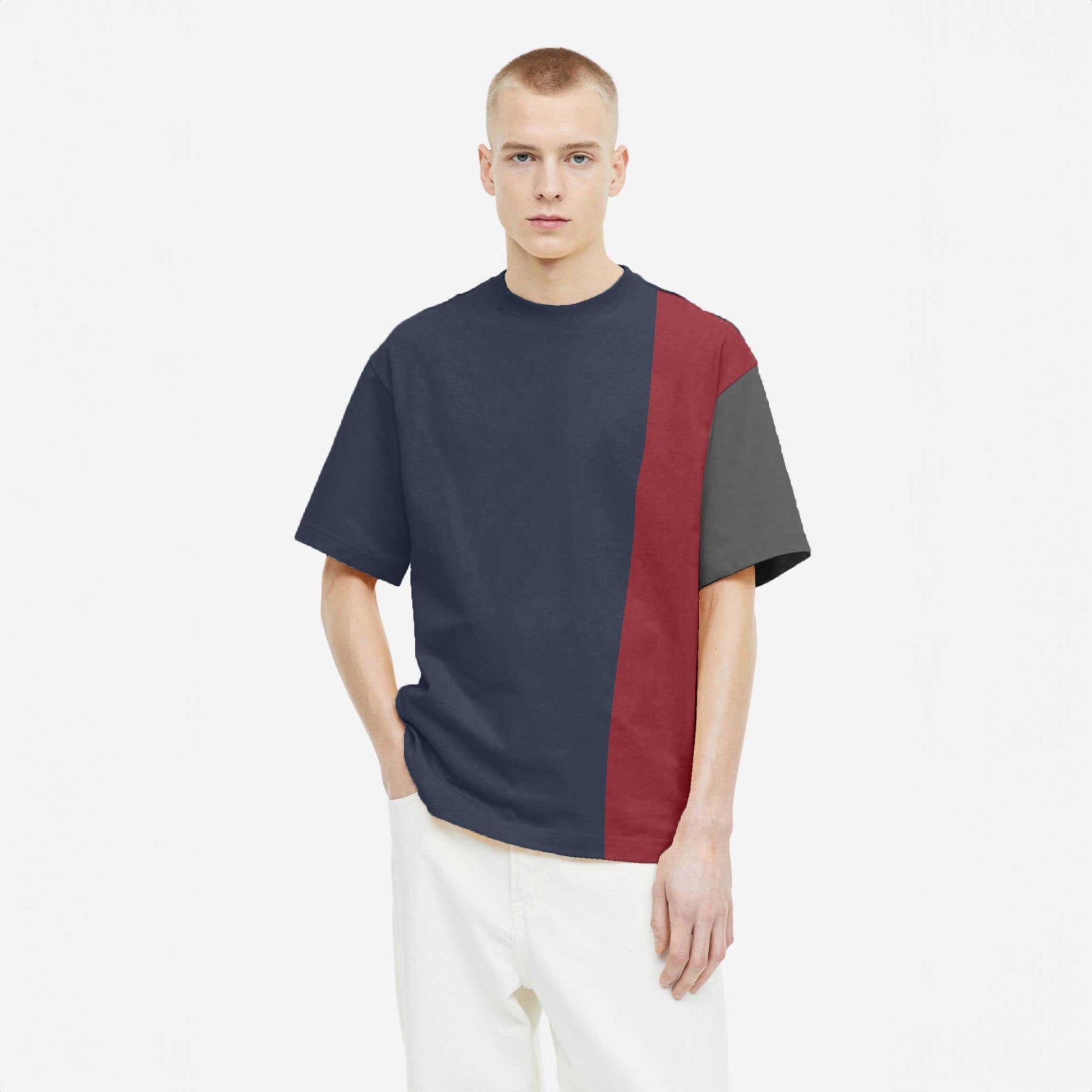 Polo Republica Men's Contrast Panel Oversized Crew Neck Tee Shirt Men's Tee Shirt Polo Republica