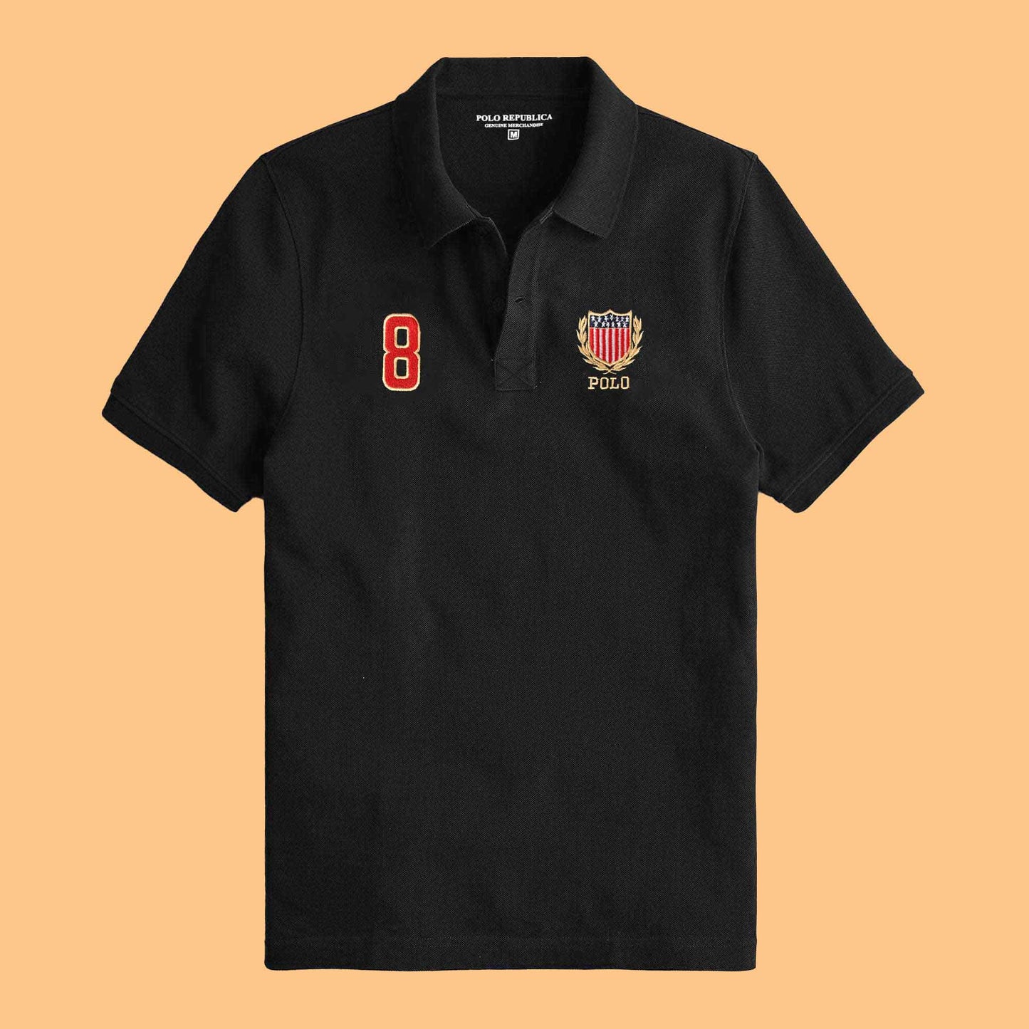 Polo Republica Men's USA Crest & 8 Embroidered Short Sleeve Polo Shirt