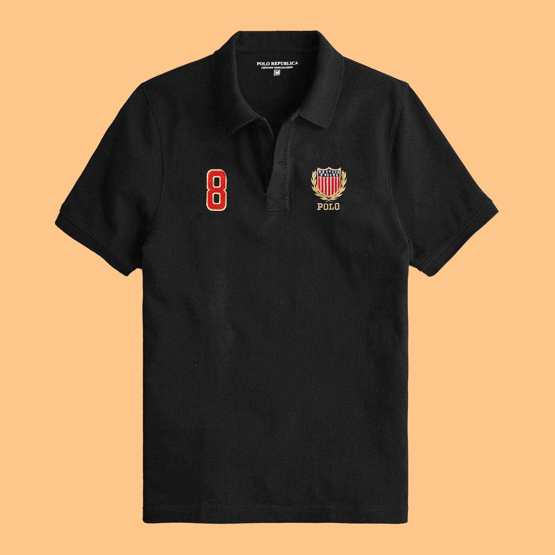 Polo Republica Men's USA Crest & 8 Embroidered Short Sleeve Polo Shirt