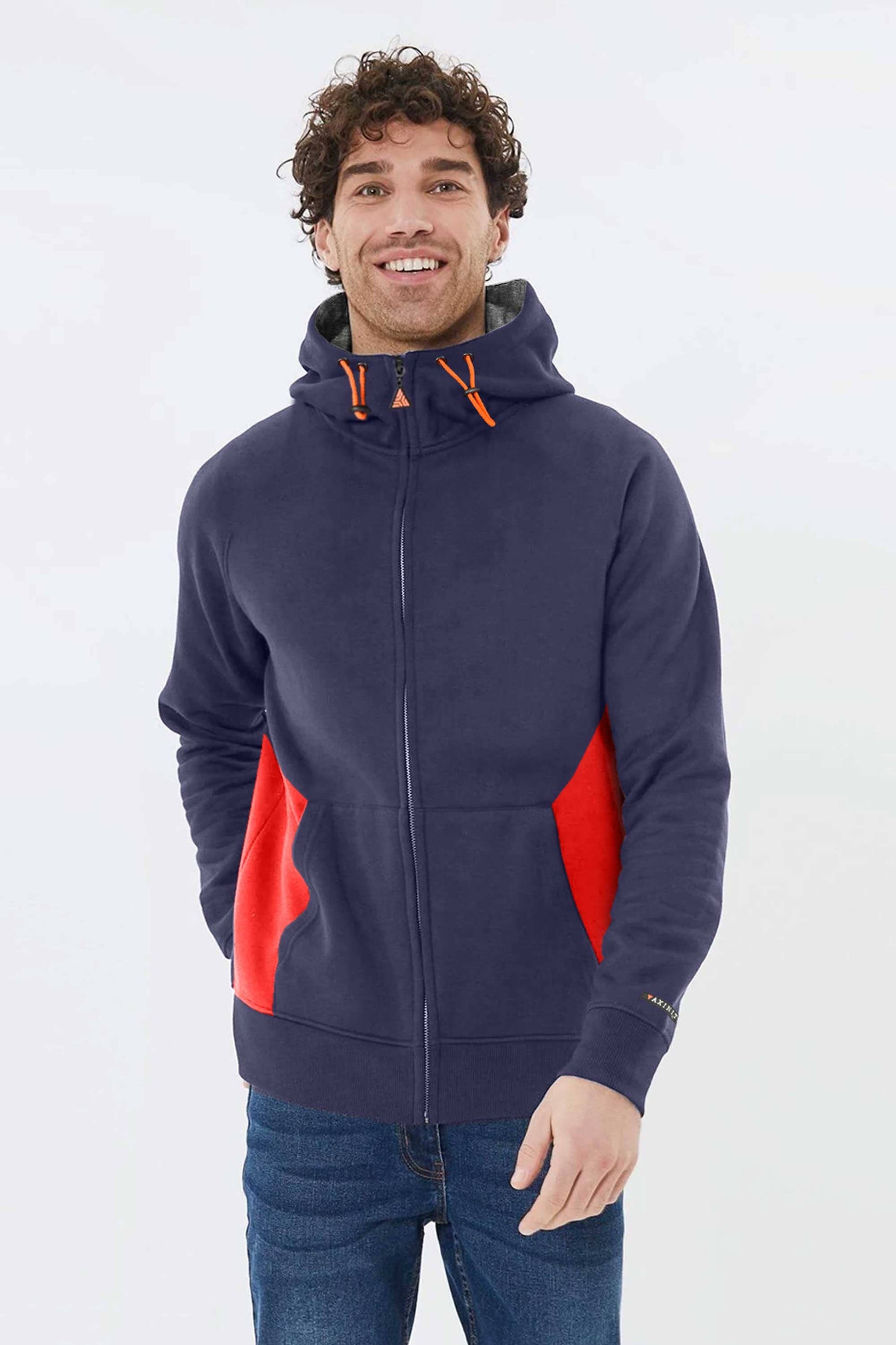 Axinite Unisex AX 96 Contrast Panel Fleece Zipper Hoodie Unisex Zipper Hoodie Image