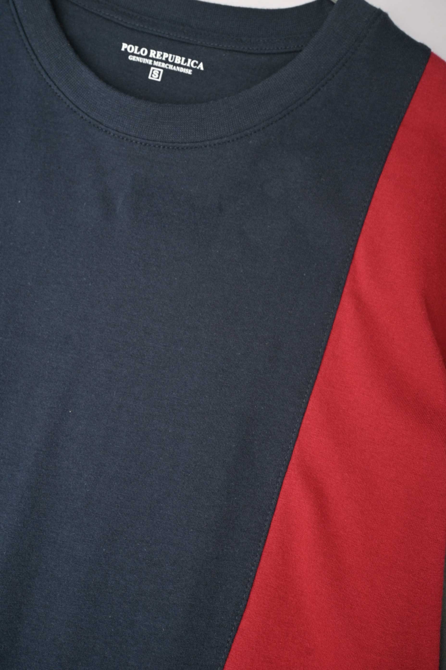 Polo Republica Men's Contrast Panel Oversized Crew Neck Tee Shirt Men's Tee Shirt Polo Republica