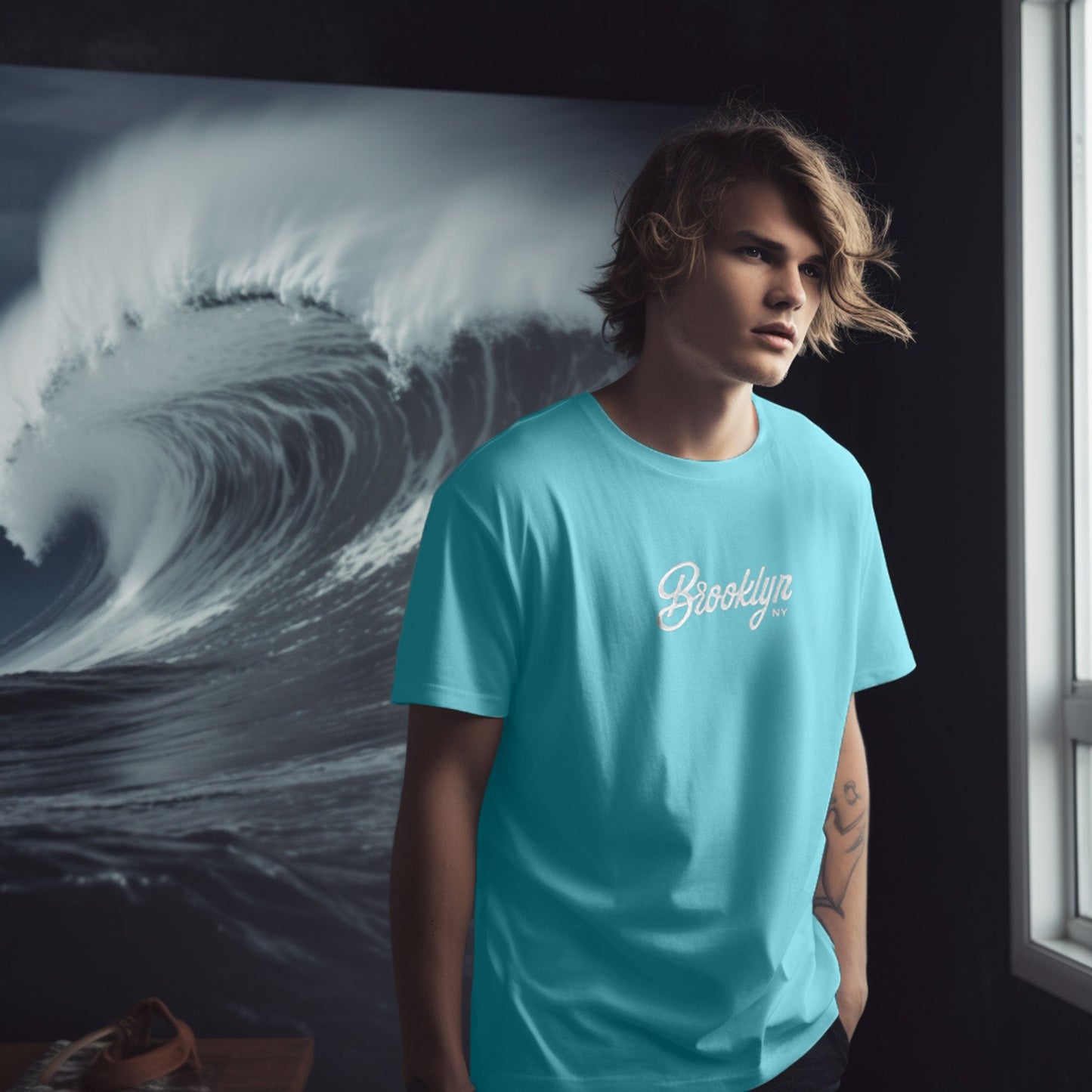 Polo Republica Men's Brooklyn NY Embroidered Crew Neck Tee Shirt