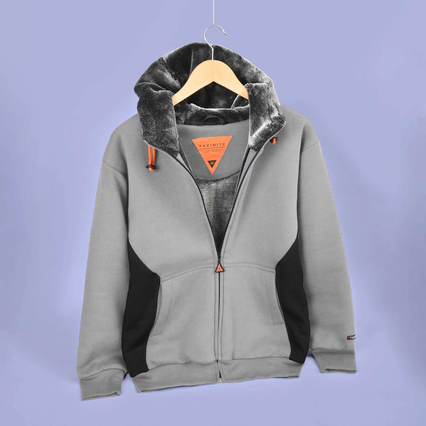 Axinite Unisex AX 96 Contrast Panel Fleece Zipper Hoodie Unisex Zipper Hoodie Image