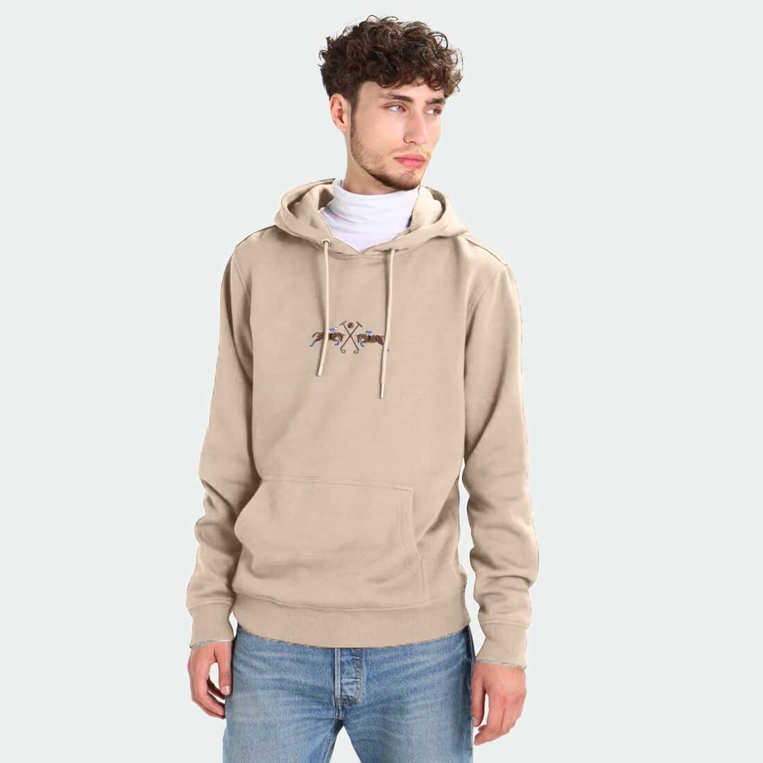 Polo Republica Men's Double Horse Embroidered Fleece Pullover Hoodie Men's Zipper Hoodie Polo Republica Camel S