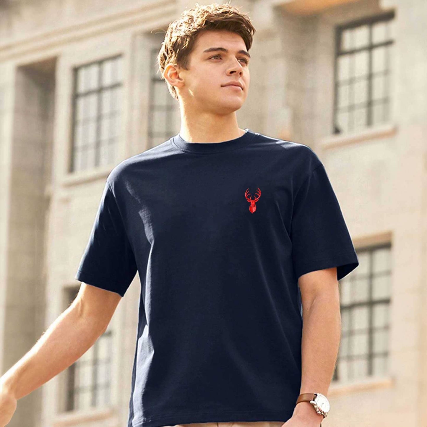 Polo Republica Men's Deer Embroidered Crew Neck Tee Shirt Men's Tee Shirt Polo Republica Navy S