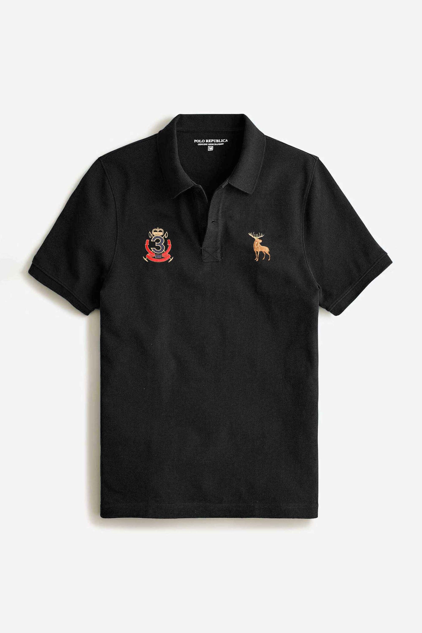 Polo Republica Men's Moose & Crest 3 Embroidered Short Sleeve Polo Shirt