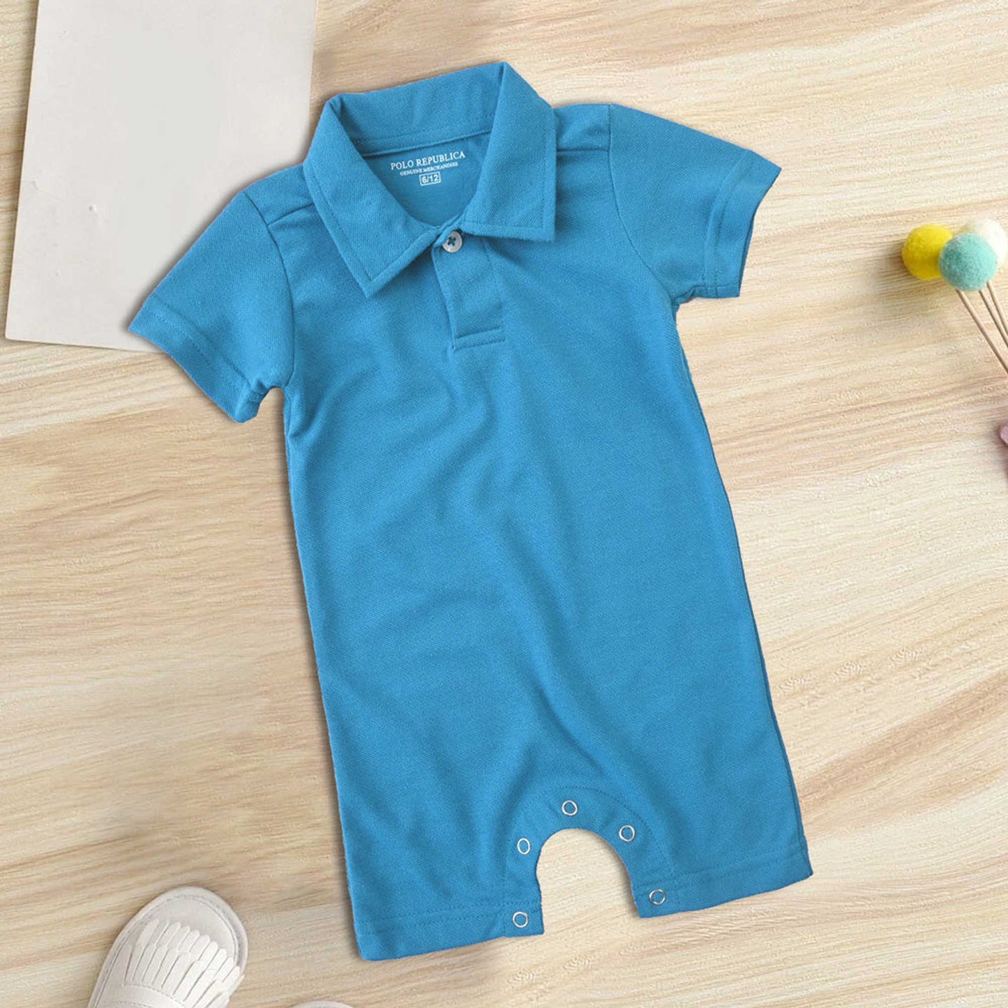 Polo Republica Essentials Short Sleeve Baby Romper Romper Polo Republica Aqua Blue 0-3 Months