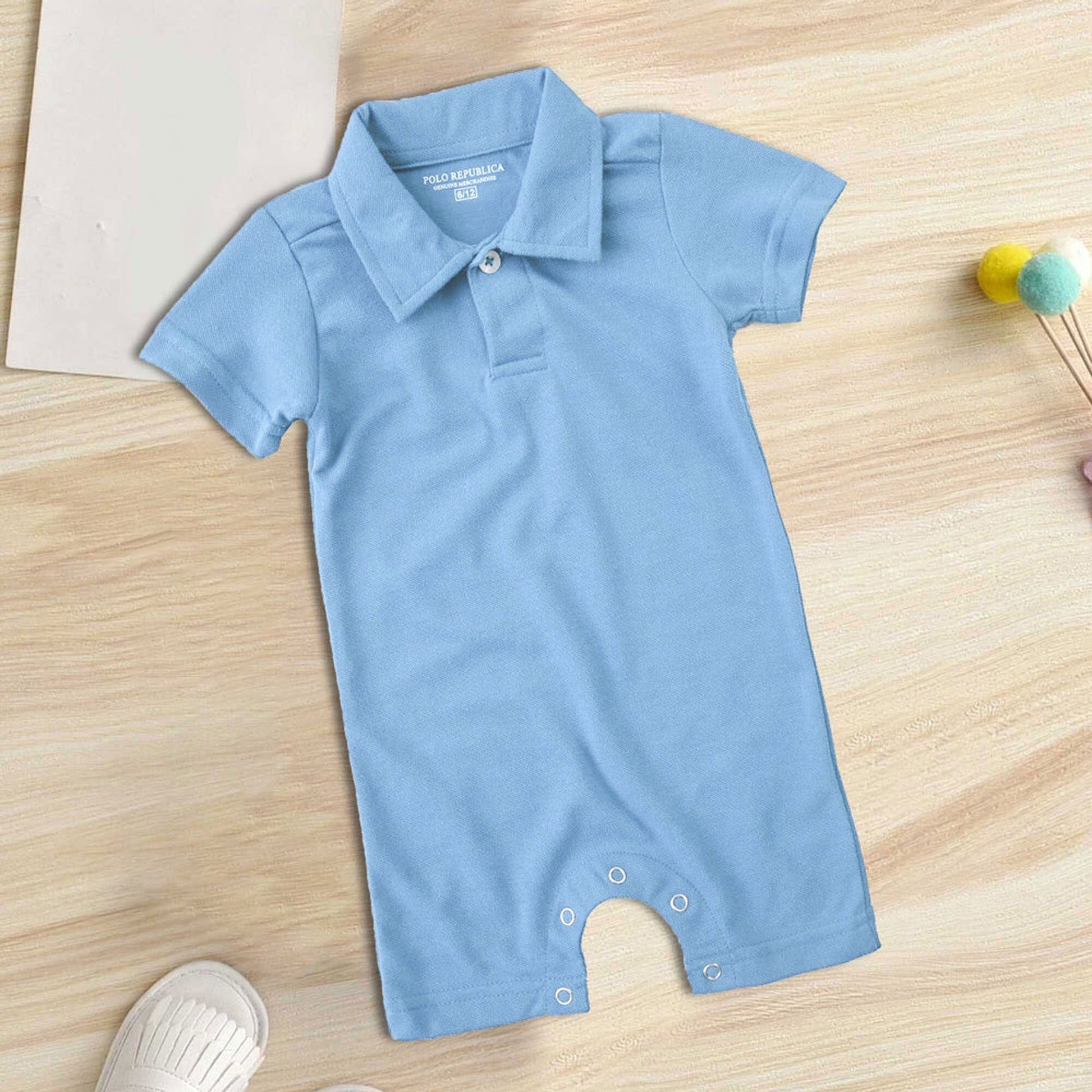 Polo Republica Essentials Short Sleeve Pique Polo Baby Romper Romper Polo Republica Sky 0-3 Months