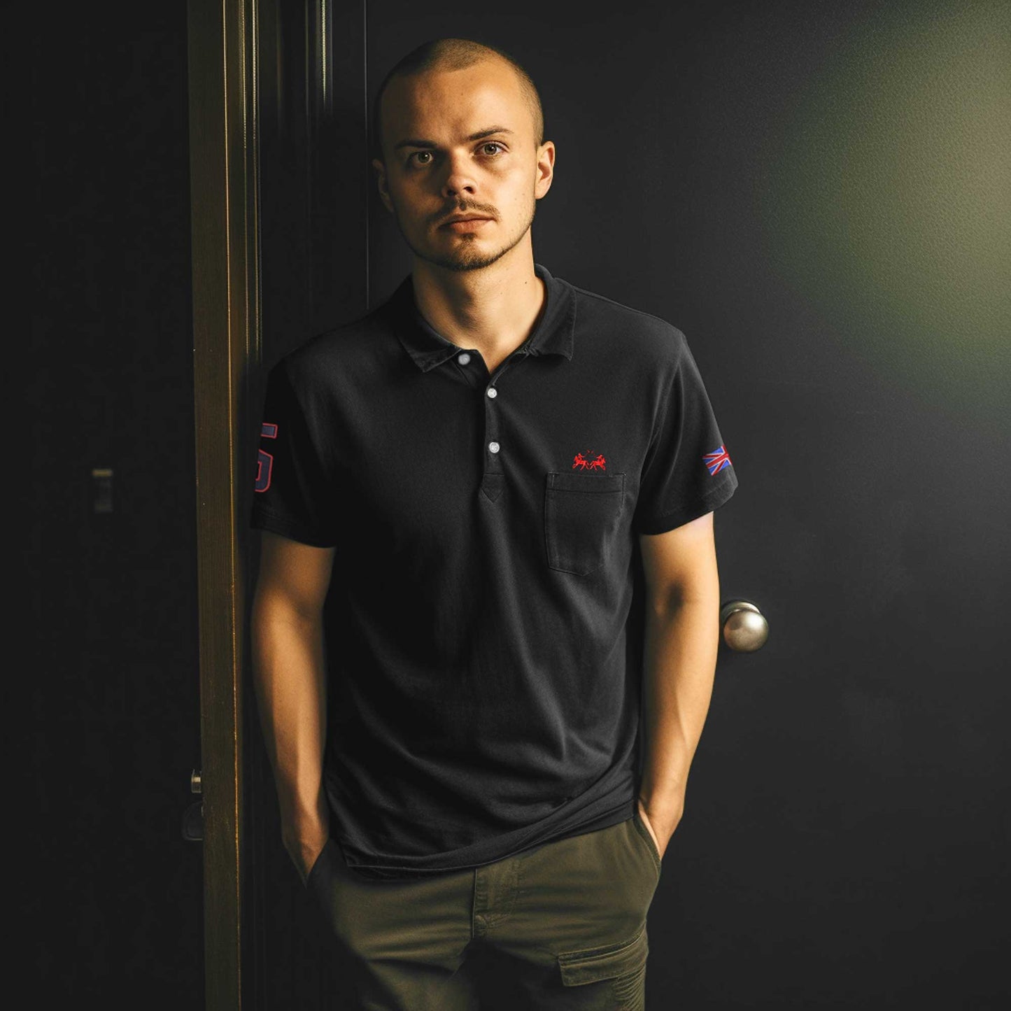 Polo Republica Men's Twin Rider 5 & England Flag Embroidered Pocket Polo Shirt