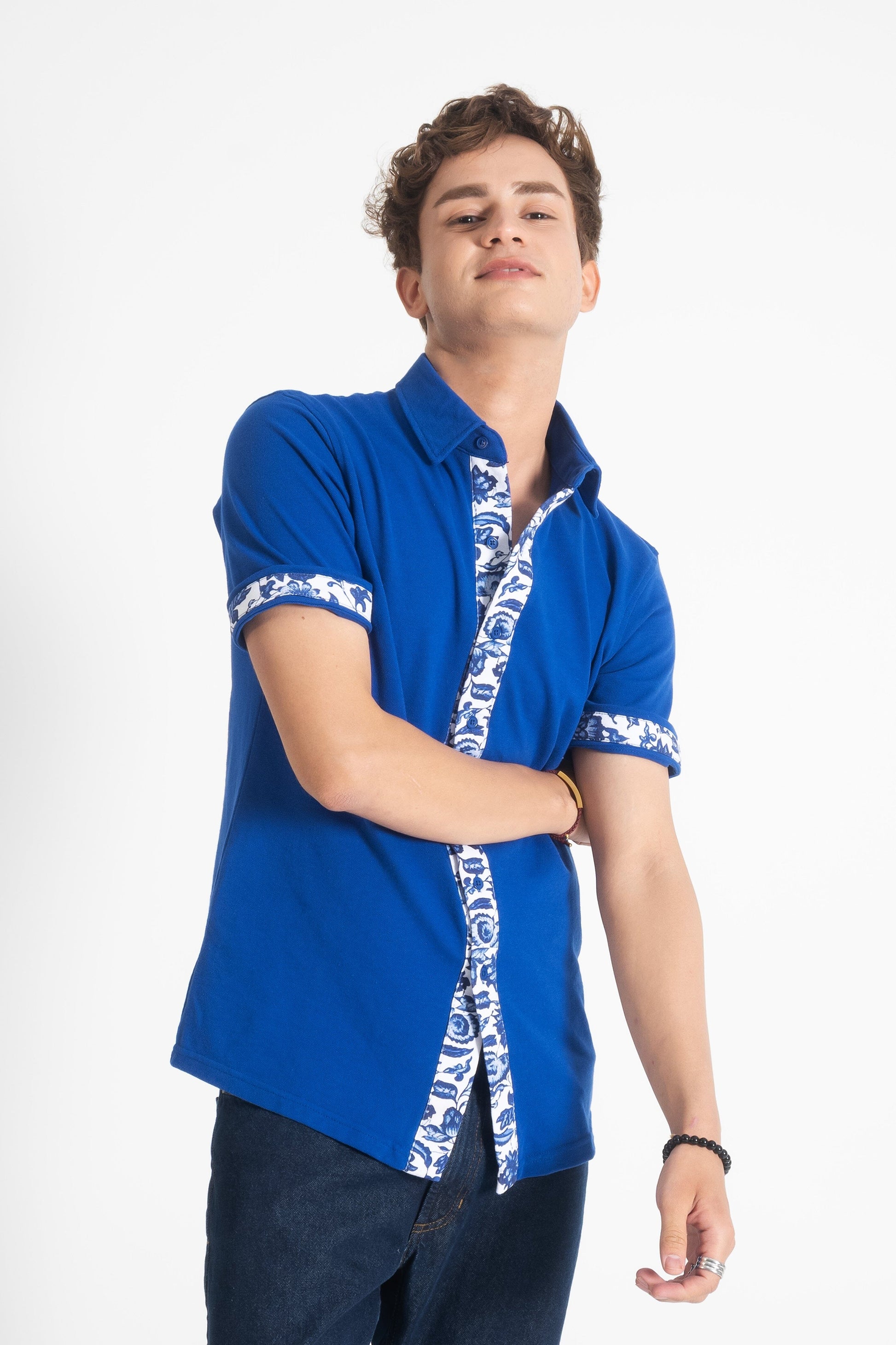 Polo Republica Men's Contrast Panel Short Sleeve Casual Shirt Men's Casual Shirt Polo Republica