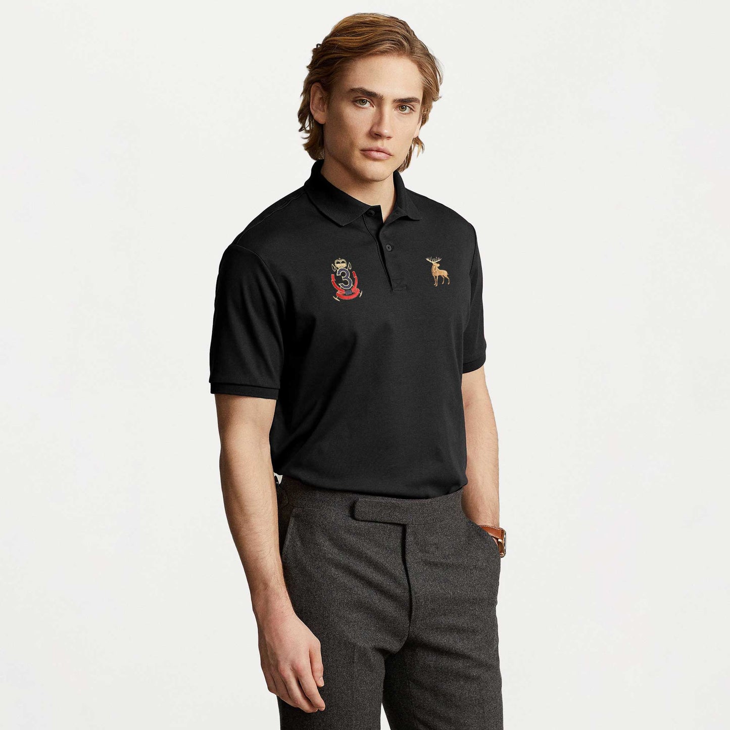 Polo Republica Men's Moose & Crest 3 Embroidered Short Sleeve Polo Shirt