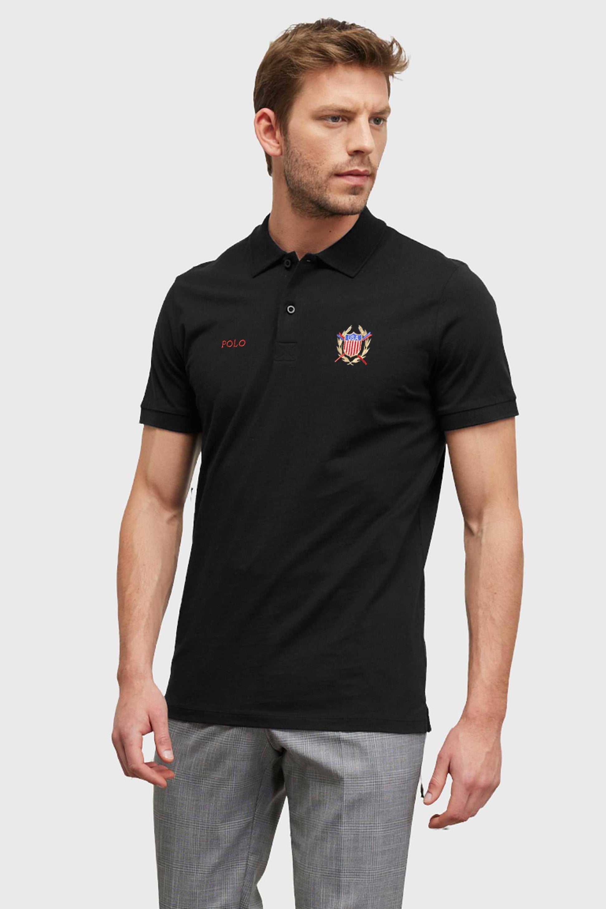 Polo Republica Men's USA & Polo Embroidered Short Sleeve Polo Shirt Men's Polo Shirt Polo Republica