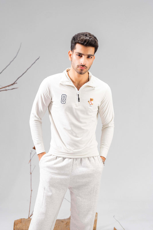 Polo Republica Men's Quarter Zipper Polo Bear & 8 Embroidered Terry Sweat Shirt Men's Sweat Shirt Polo Republica