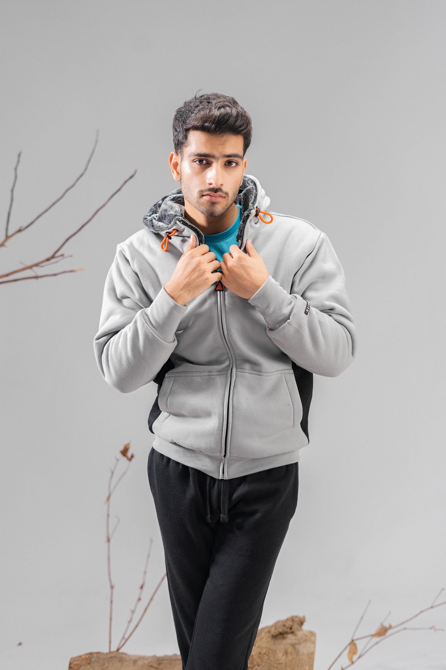 Axinite Unisex AX 96 Contrast Panel Fleece Zipper Hoodie Unisex Zipper Hoodie Image