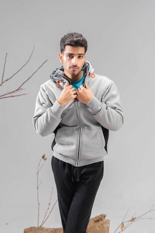 Axinite Unisex AX 96 Contrast Panel Fleece Zipper Hoodie Unisex Zipper Hoodie Image