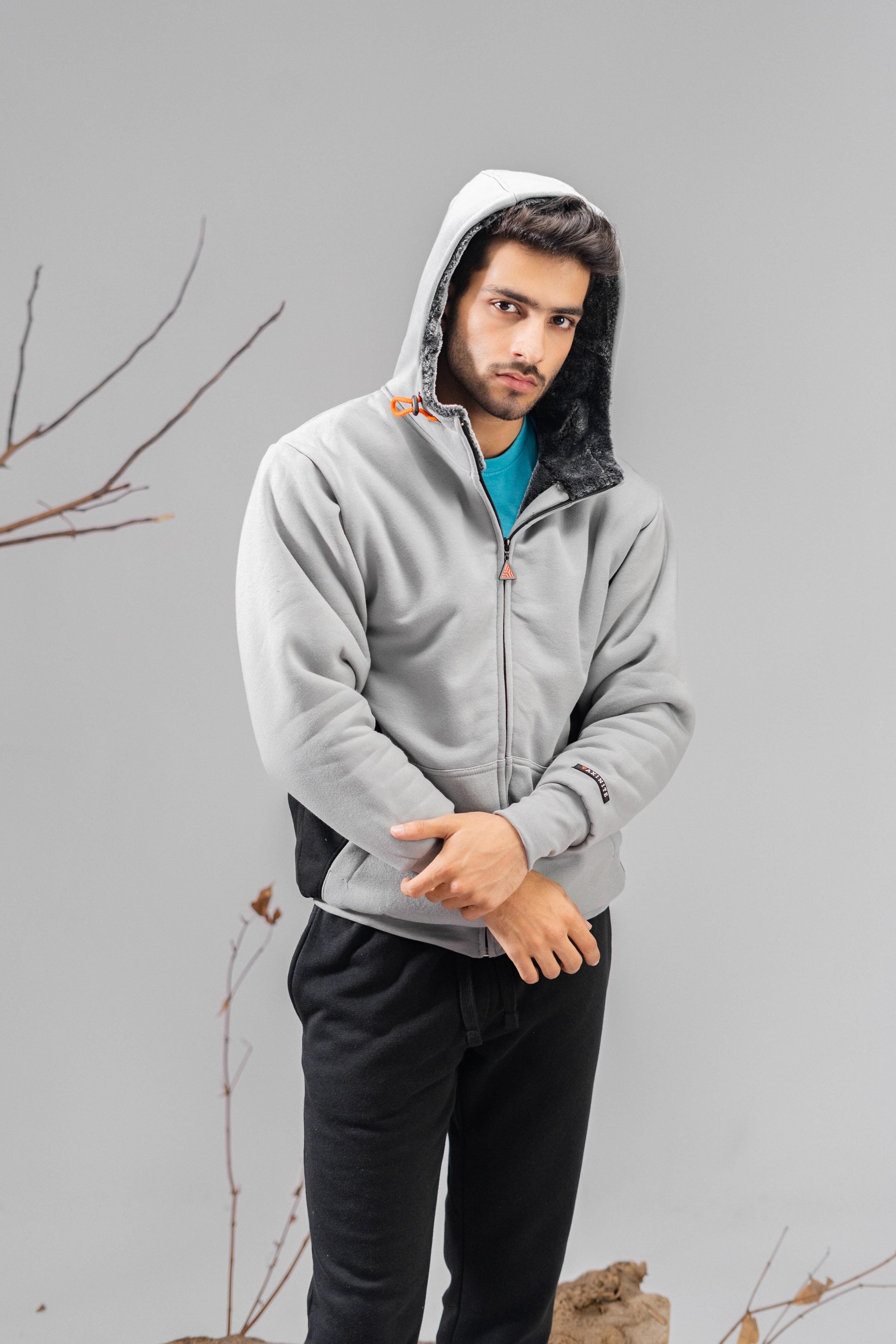 Axinite Unisex AX 96 Contrast Panel Fleece Zipper Hoodie Unisex Zipper Hoodie Image