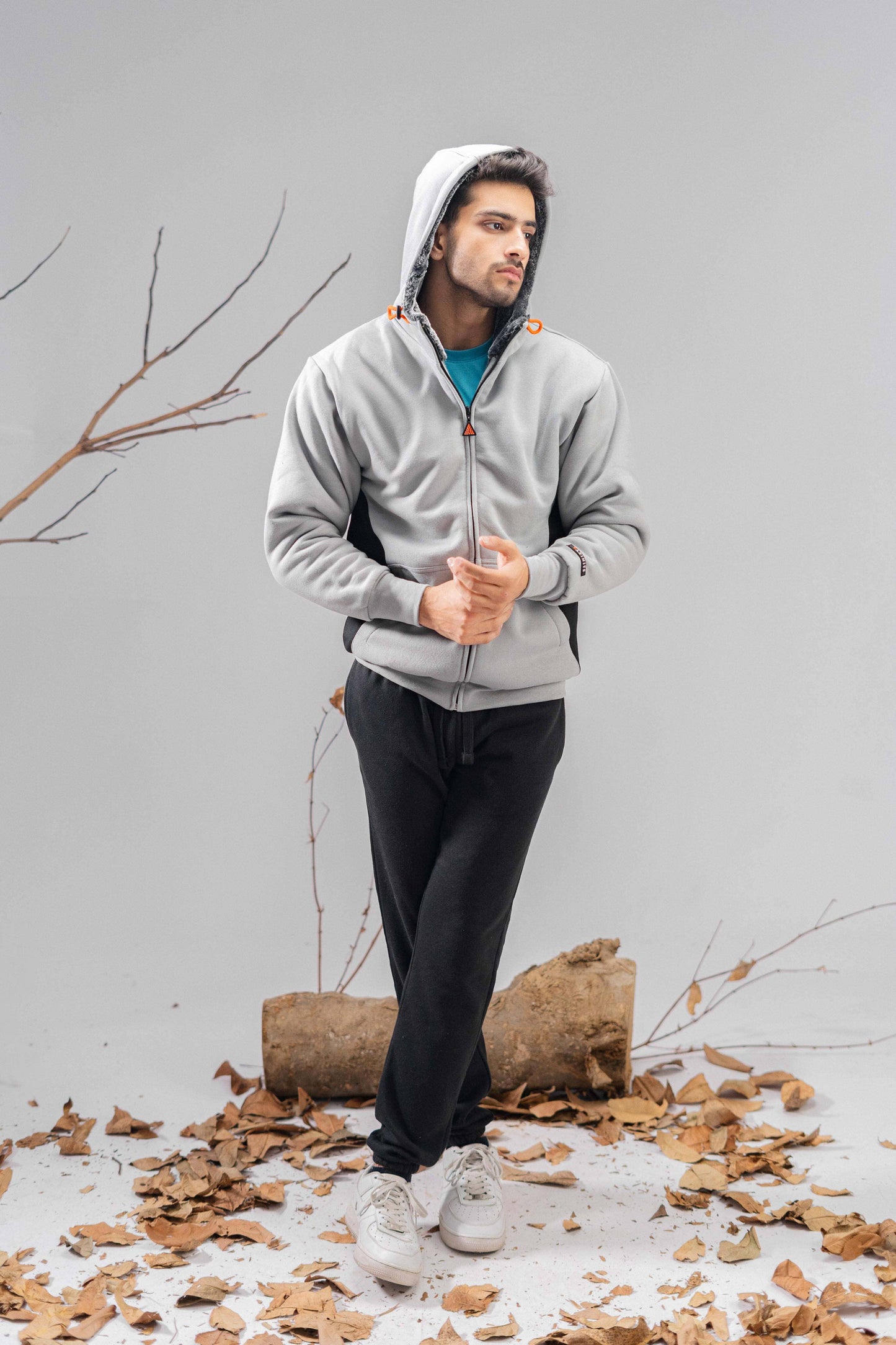 Axinite Unisex AX 96 Contrast Panel Fleece Zipper Hoodie Unisex Zipper Hoodie Image