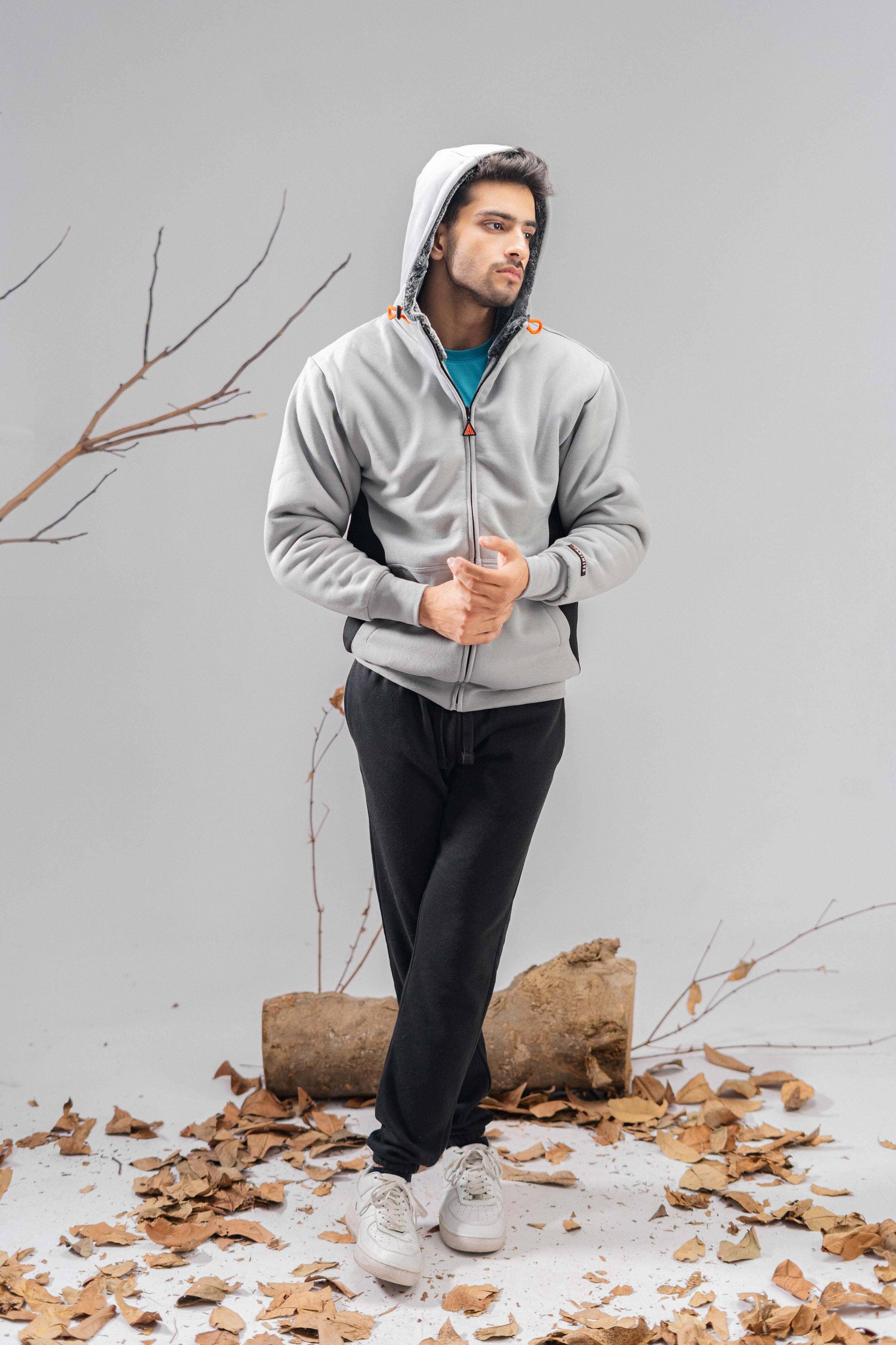 Axinite Unisex AX 96 Contrast Panel Fleece Zipper Hoodie Unisex Zipper Hoodie Image