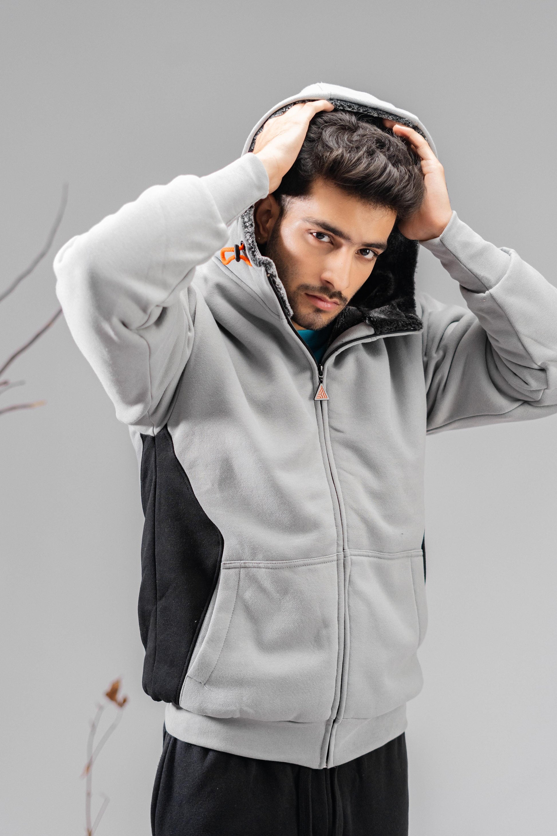 Axinite Unisex AX 96 Contrast Panel Fleece Zipper Hoodie Unisex Zipper Hoodie Image