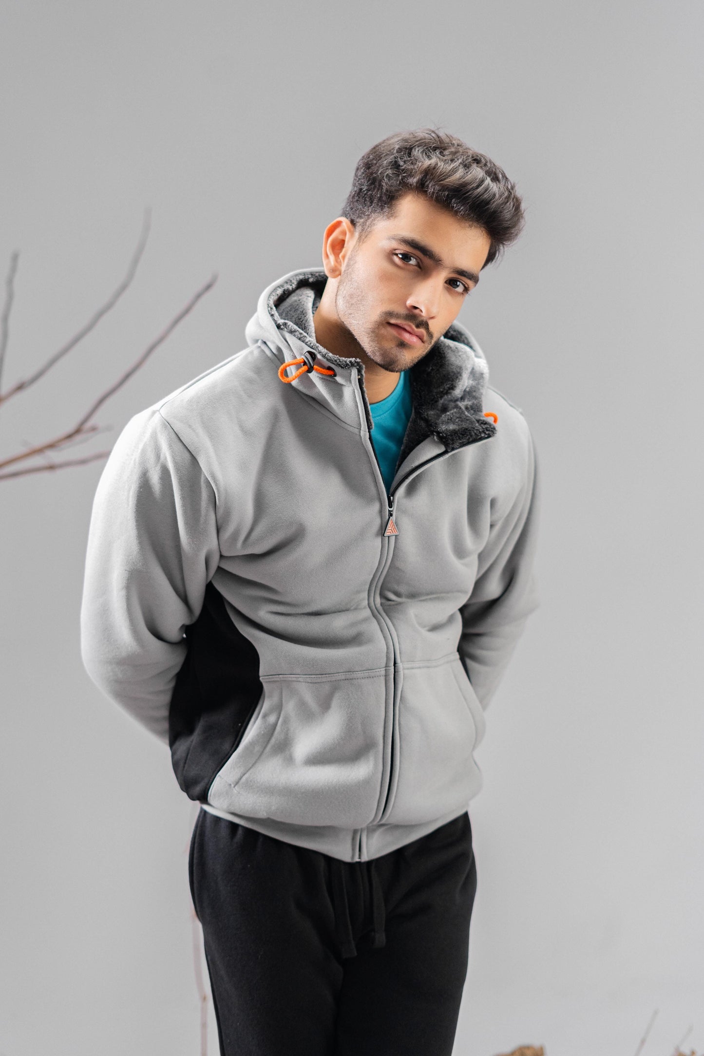 Axinite Unisex AX 96 Contrast Panel Fleece Zipper Hoodie Unisex Zipper Hoodie Image