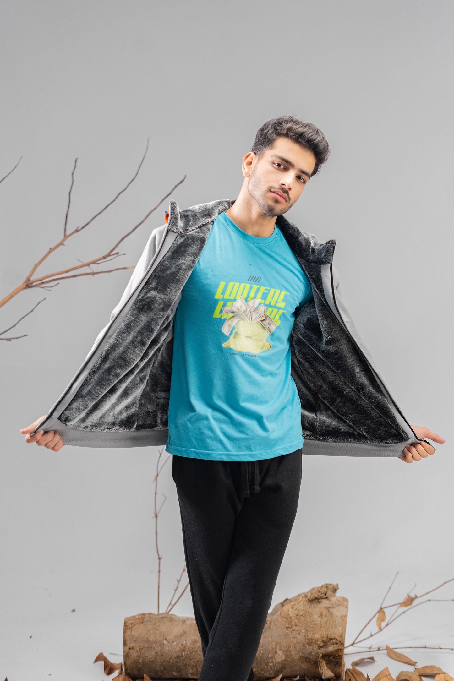 Axinite Unisex AX 96 Contrast Panel Fleece Zipper Hoodie Unisex Zipper Hoodie Image