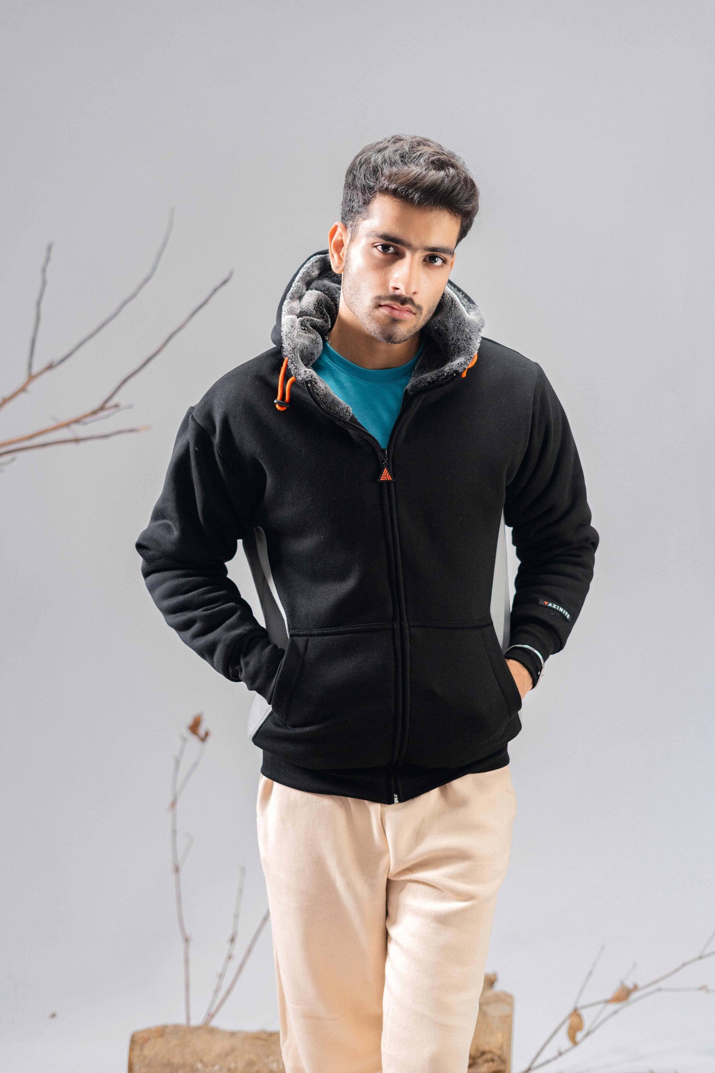 Axinite Unisex AX 96 Contrast Panel Fleece Zipper Hoodie Unisex Zipper Hoodie Image