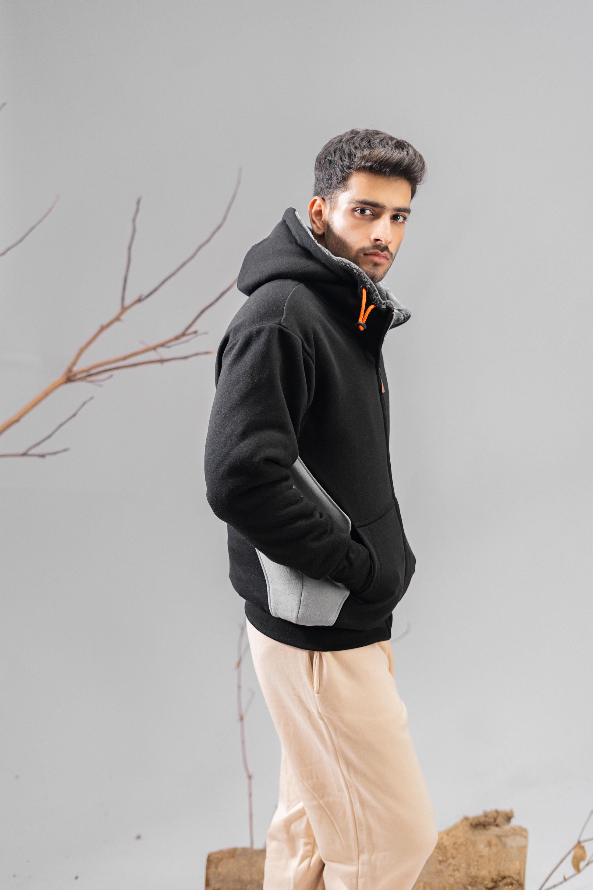 Axinite Unisex AX 96 Contrast Panel Fleece Zipper Hoodie Unisex Zipper Hoodie Image