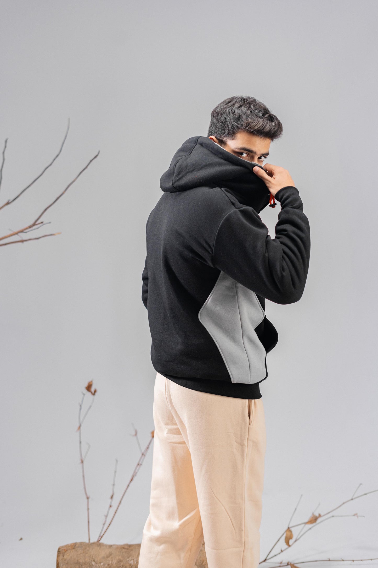 Axinite Unisex AX 96 Contrast Panel Fleece Zipper Hoodie Unisex Zipper Hoodie Image