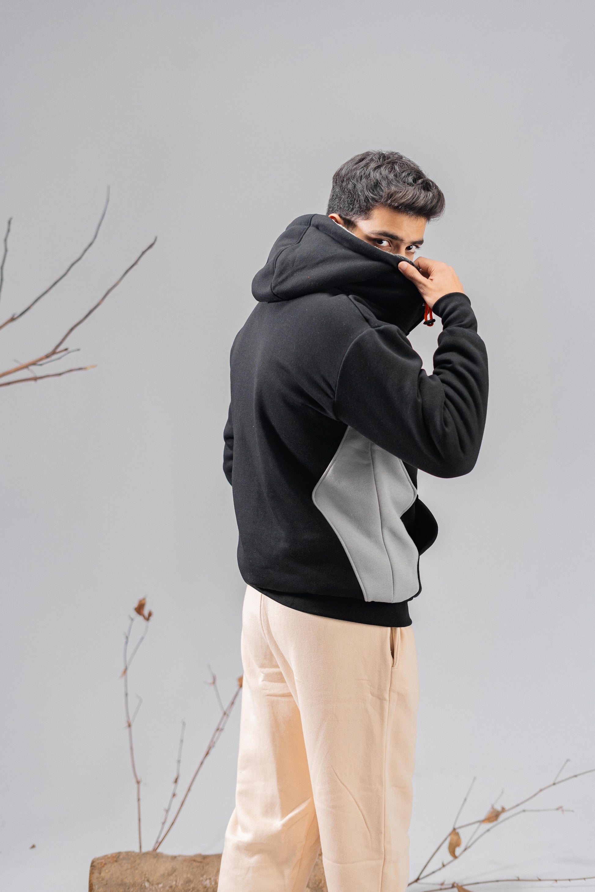 Axinite Unisex AX 96 Contrast Panel Fleece Zipper Hoodie Unisex Zipper Hoodie Image