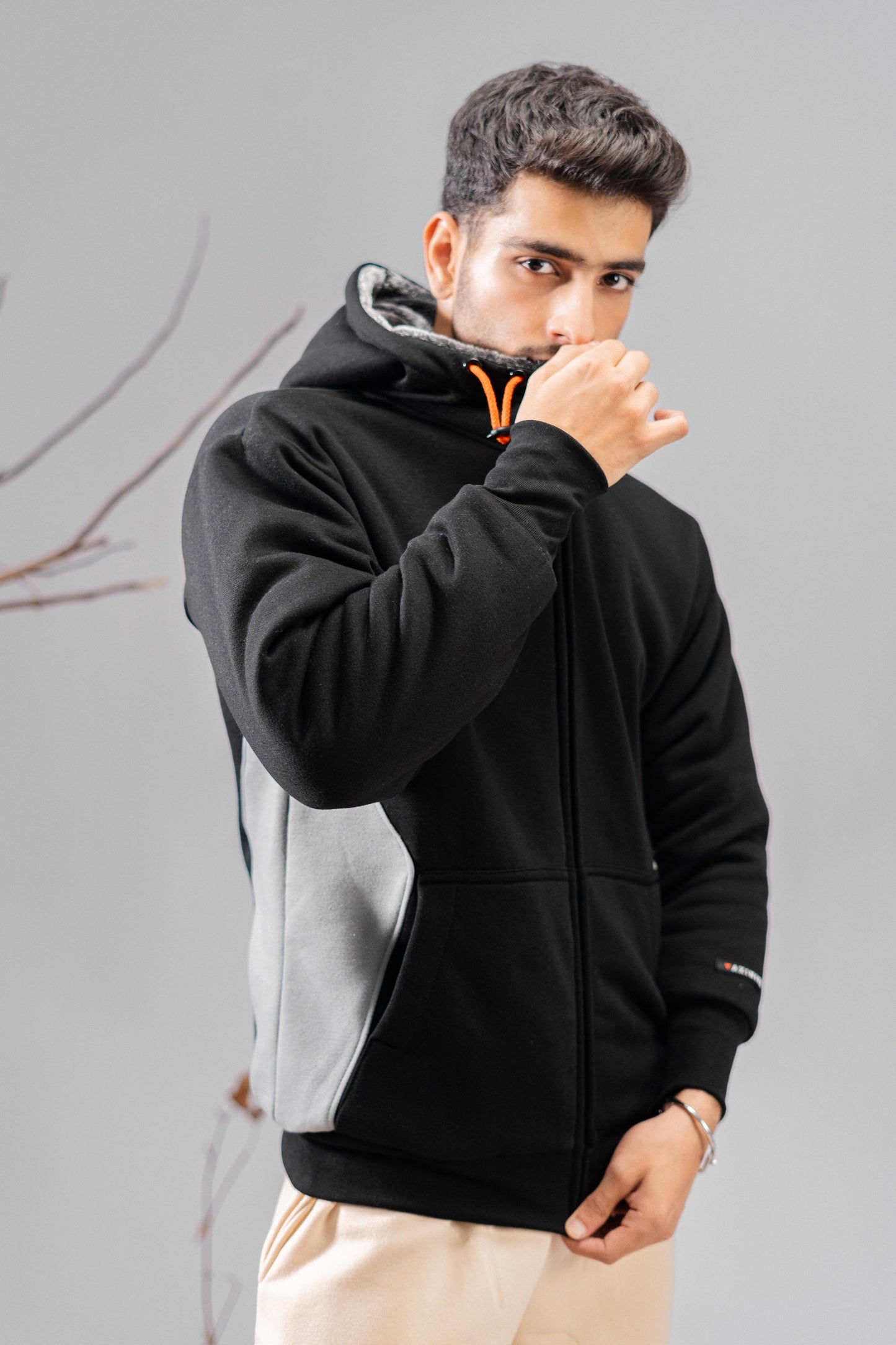 Axinite Unisex AX 96 Contrast Panel Fleece Zipper Hoodie Unisex Zipper Hoodie Image