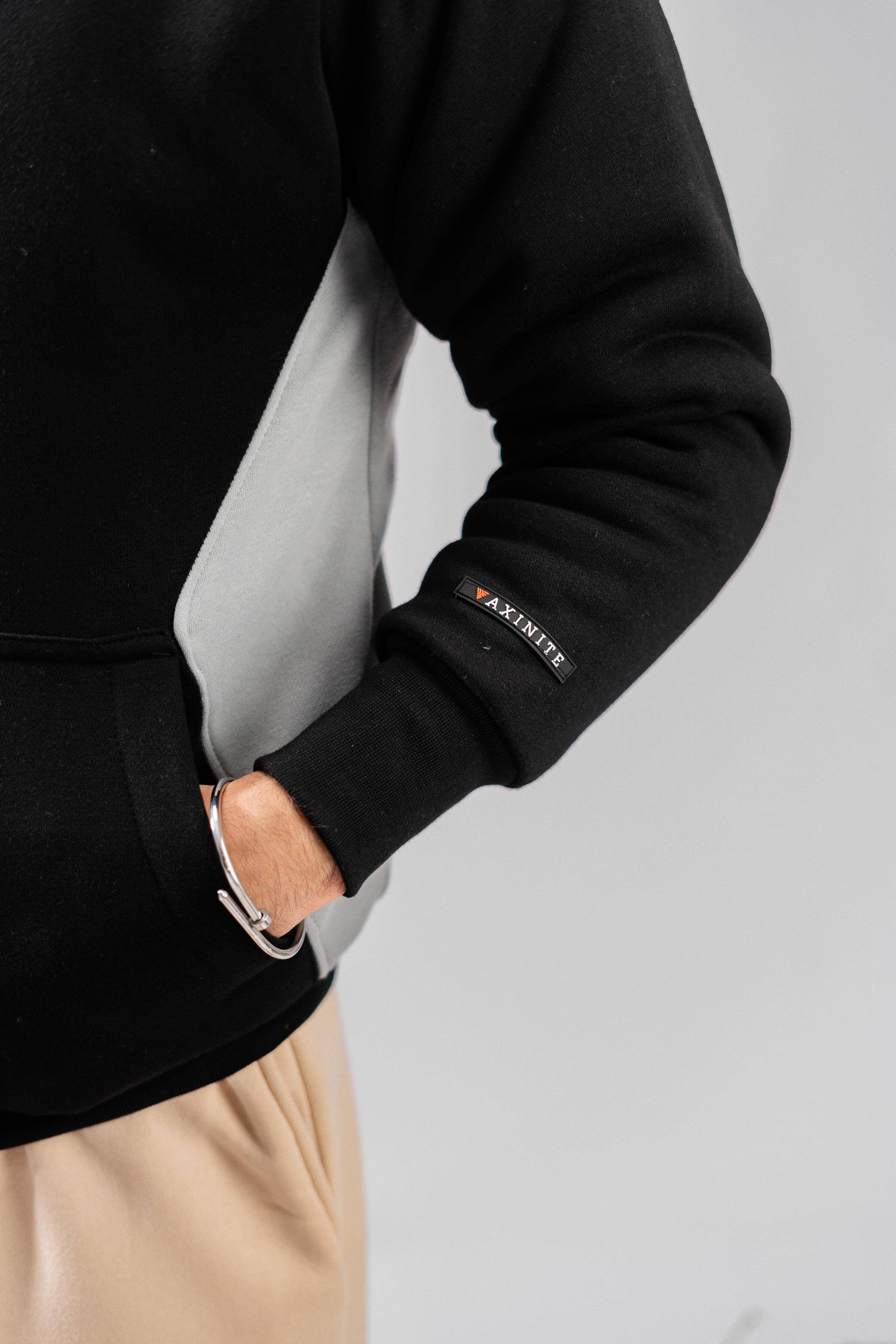 Axinite Unisex AX 96 Contrast Panel Fleece Zipper Hoodie Unisex Zipper Hoodie Image