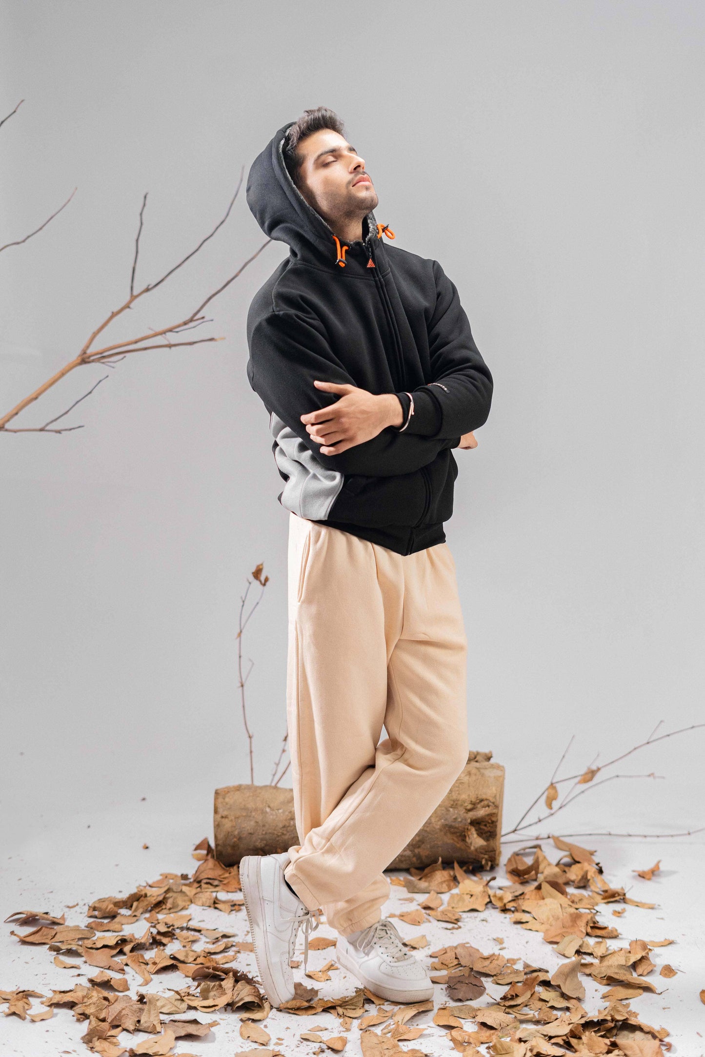 Axinite Unisex AX 96 Contrast Panel Fleece Zipper Hoodie Unisex Zipper Hoodie Image