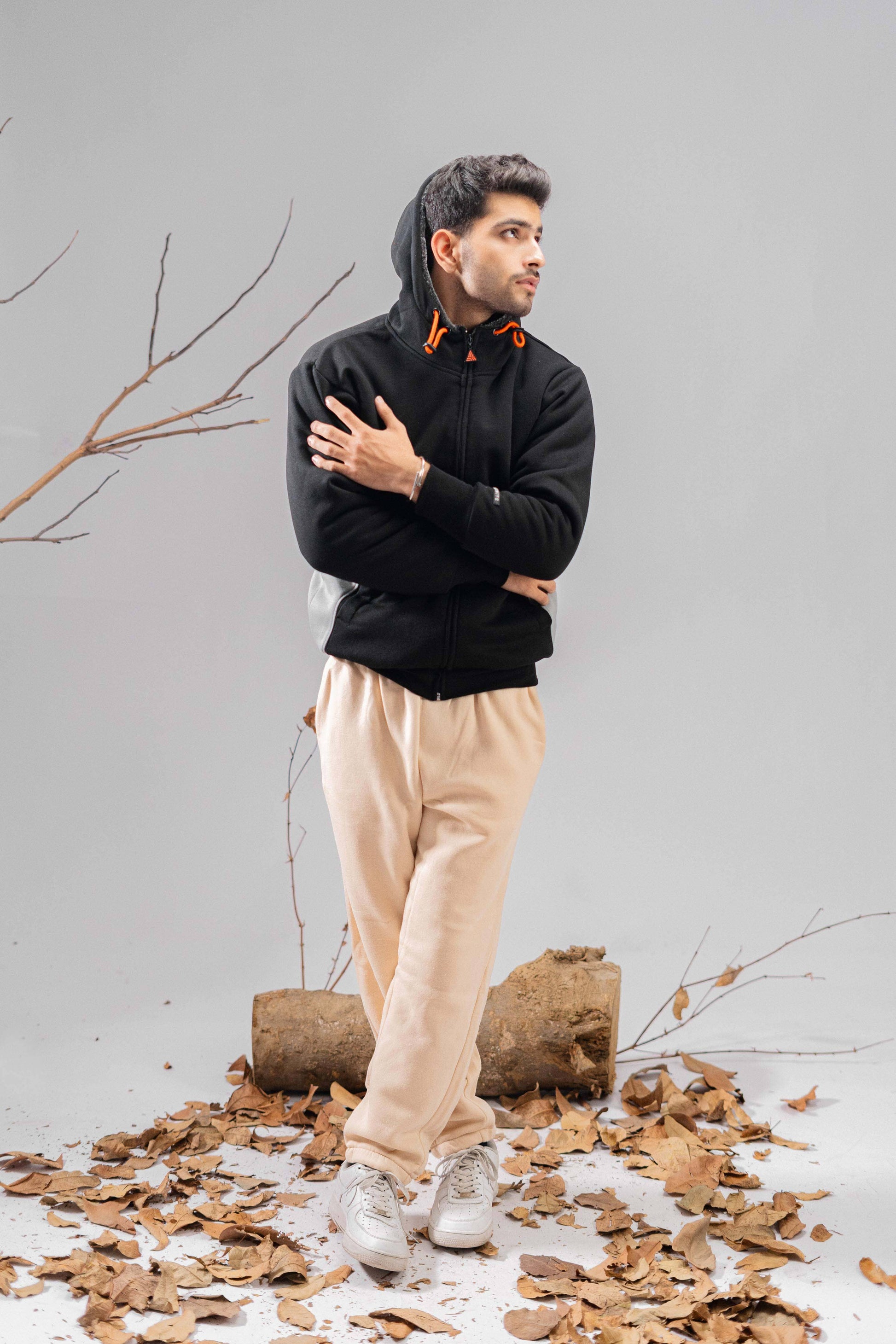 Axinite Unisex AX 96 Contrast Panel Fleece Zipper Hoodie Unisex Zipper Hoodie Image