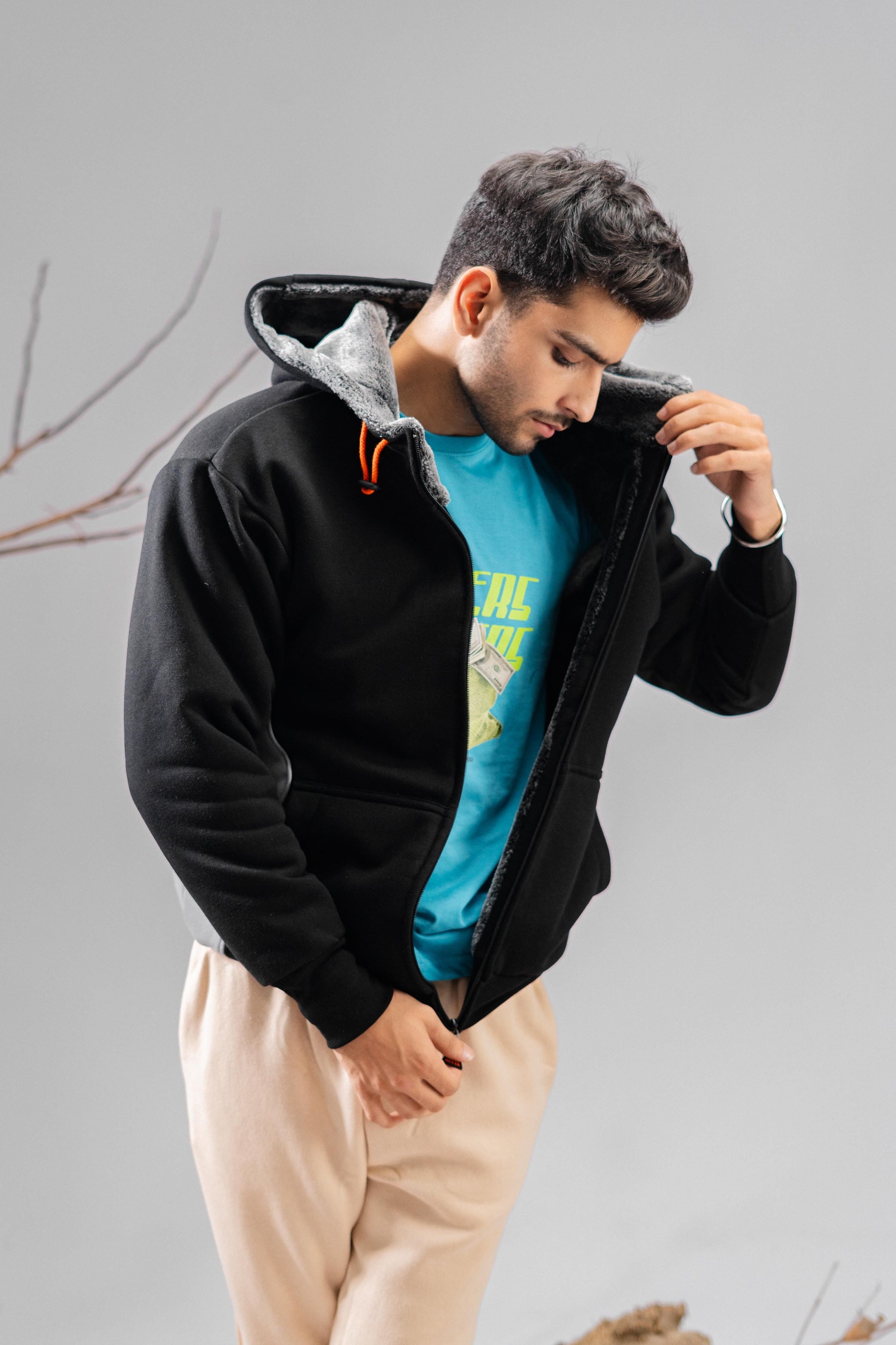 Axinite Unisex AX 96 Contrast Panel Fleece Zipper Hoodie Unisex Zipper Hoodie Image