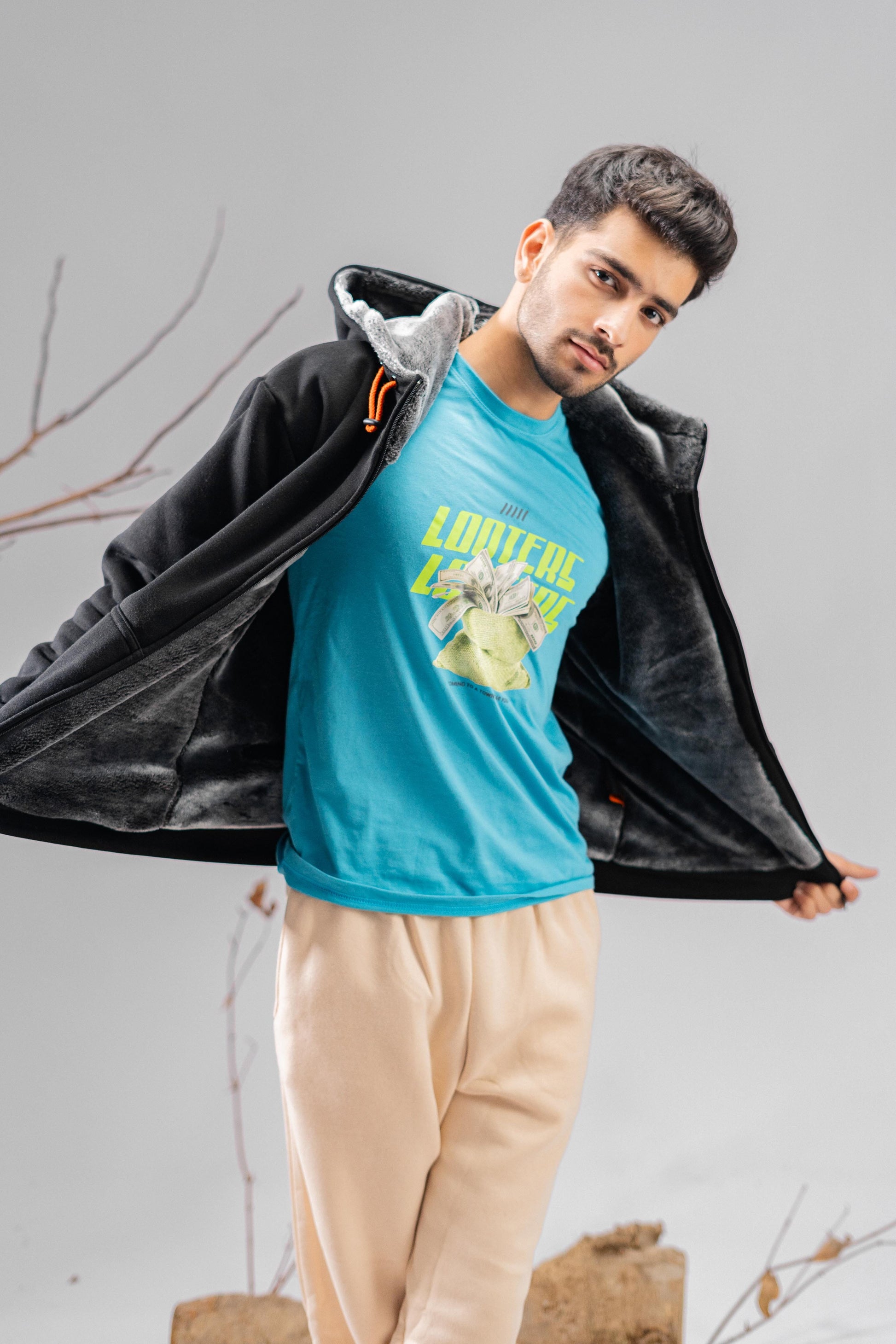 Axinite Unisex AX 96 Contrast Panel Fleece Zipper Hoodie Unisex Zipper Hoodie Image