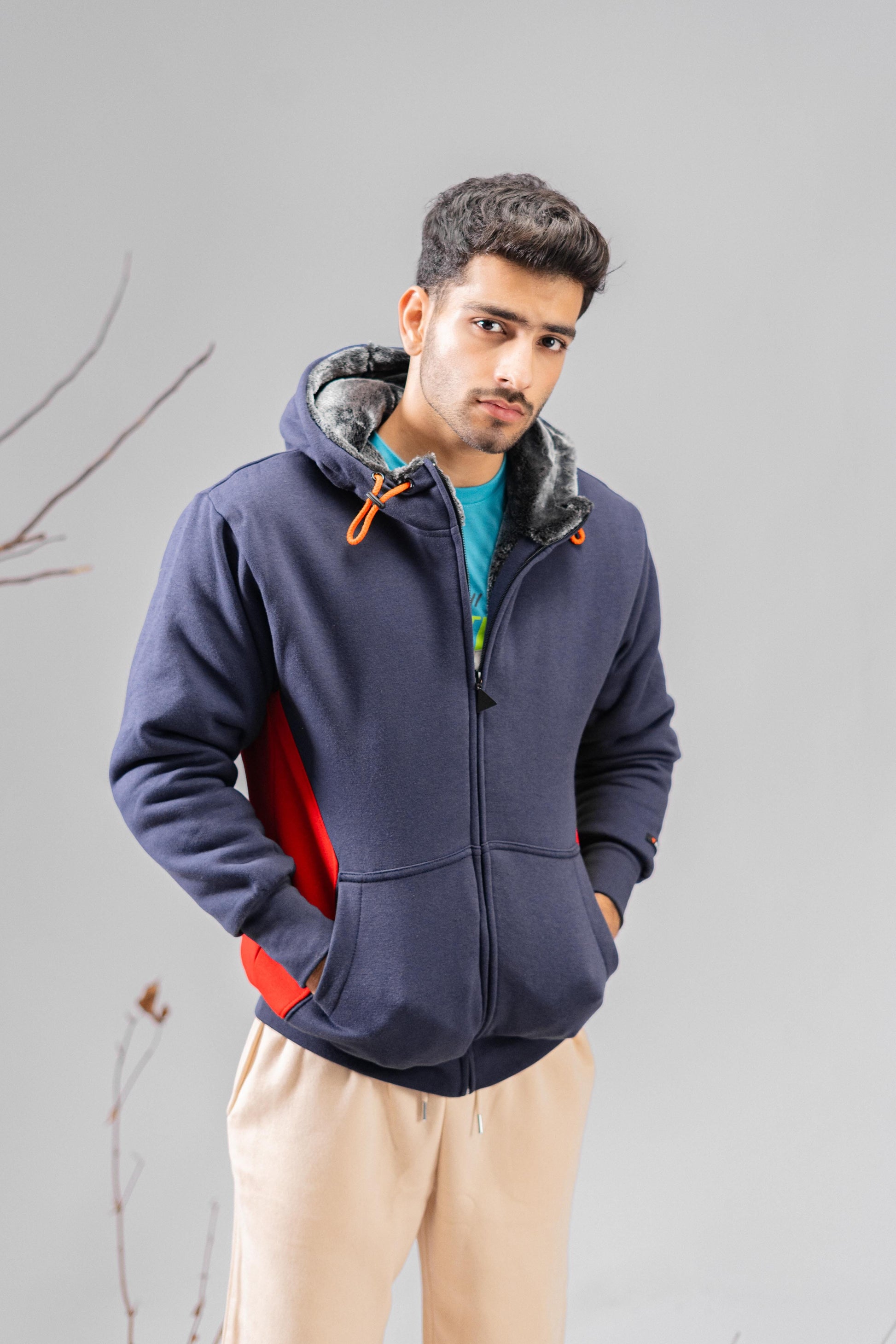 Axinite Unisex AX 96 Contrast Panel Fleece Zipper Hoodie Unisex Zipper Hoodie Image