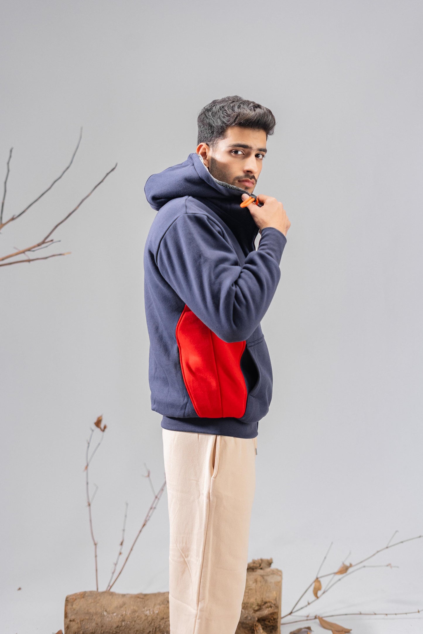 Axinite Unisex AX 96 Contrast Panel Fleece Zipper Hoodie Unisex Zipper Hoodie Image