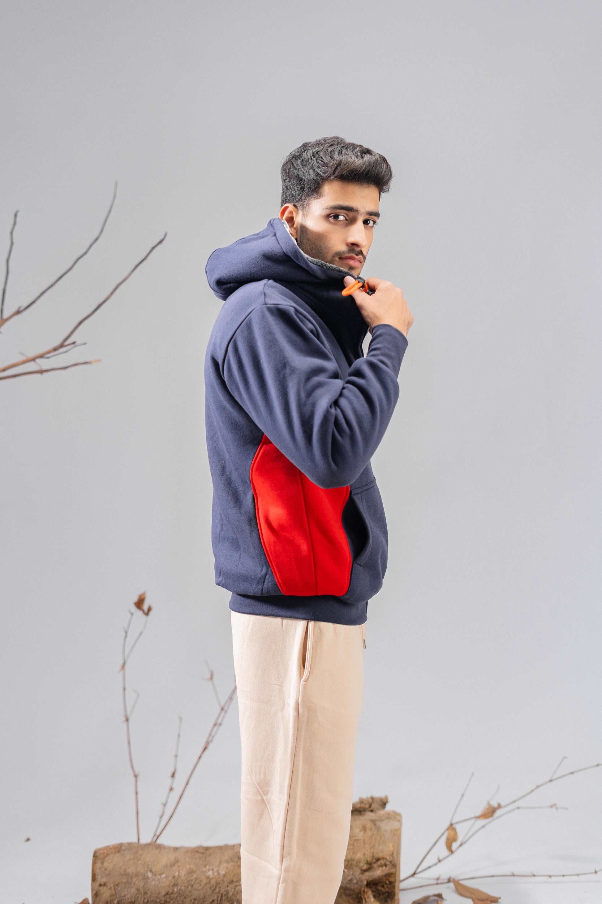 Axinite Unisex AX 96 Contrast Panel Fleece Zipper Hoodie Unisex Zipper Hoodie Image