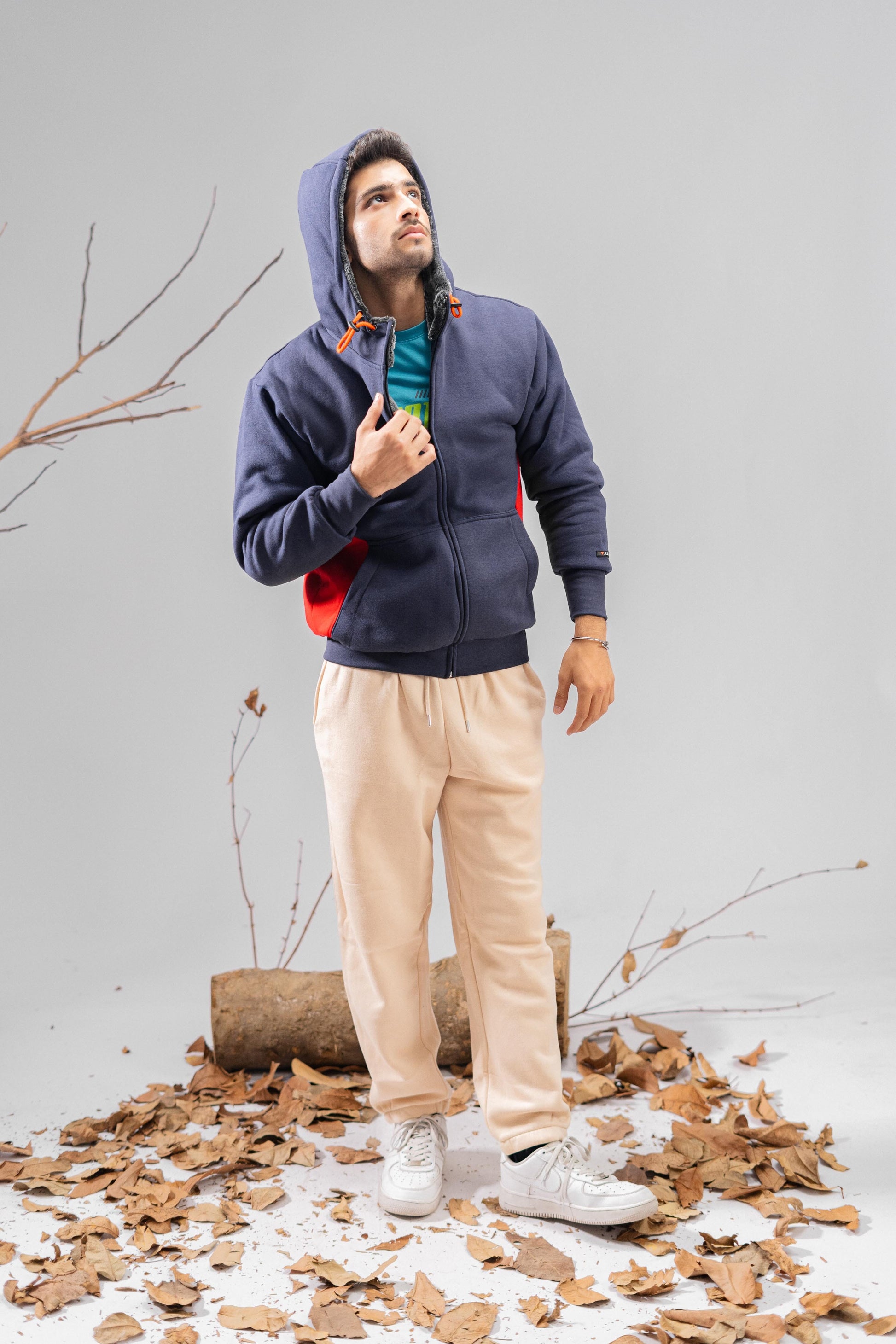 Axinite Unisex AX 96 Contrast Panel Fleece Zipper Hoodie Unisex Zipper Hoodie Image