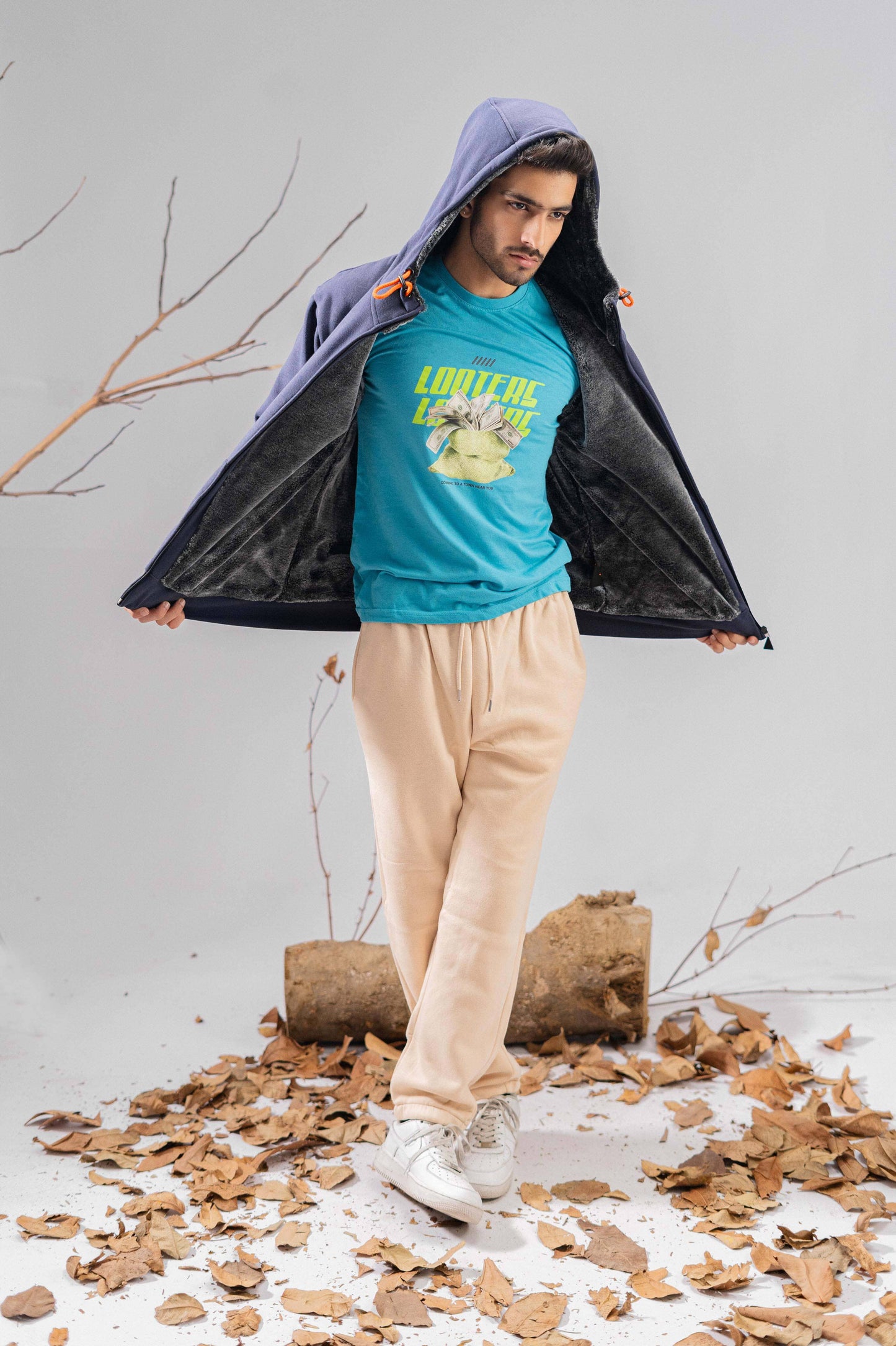 Axinite Unisex AX 96 Contrast Panel Fleece Zipper Hoodie Unisex Zipper Hoodie Image