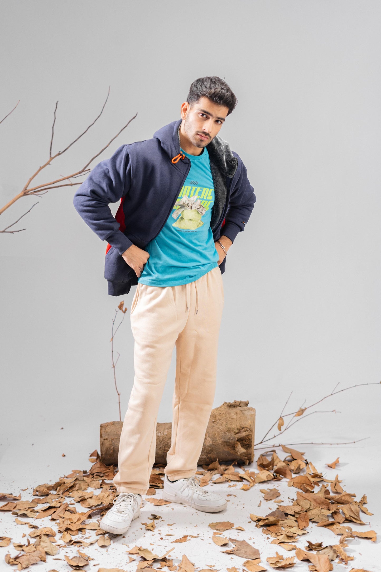 Axinite Unisex AX 96 Contrast Panel Fleece Zipper Hoodie Unisex Zipper Hoodie Image