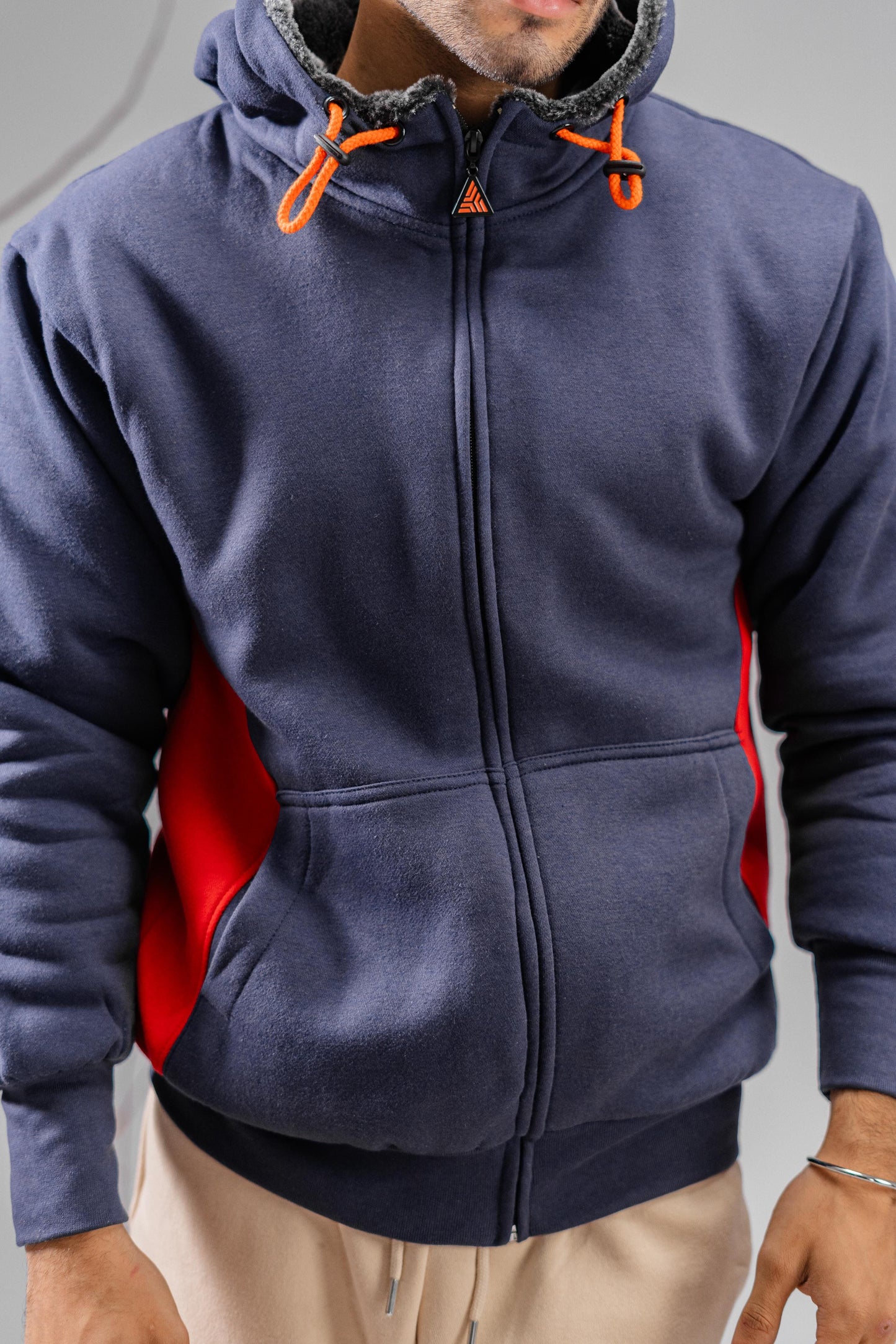 Axinite Unisex AX 96 Contrast Panel Fleece Zipper Hoodie Unisex Zipper Hoodie Image