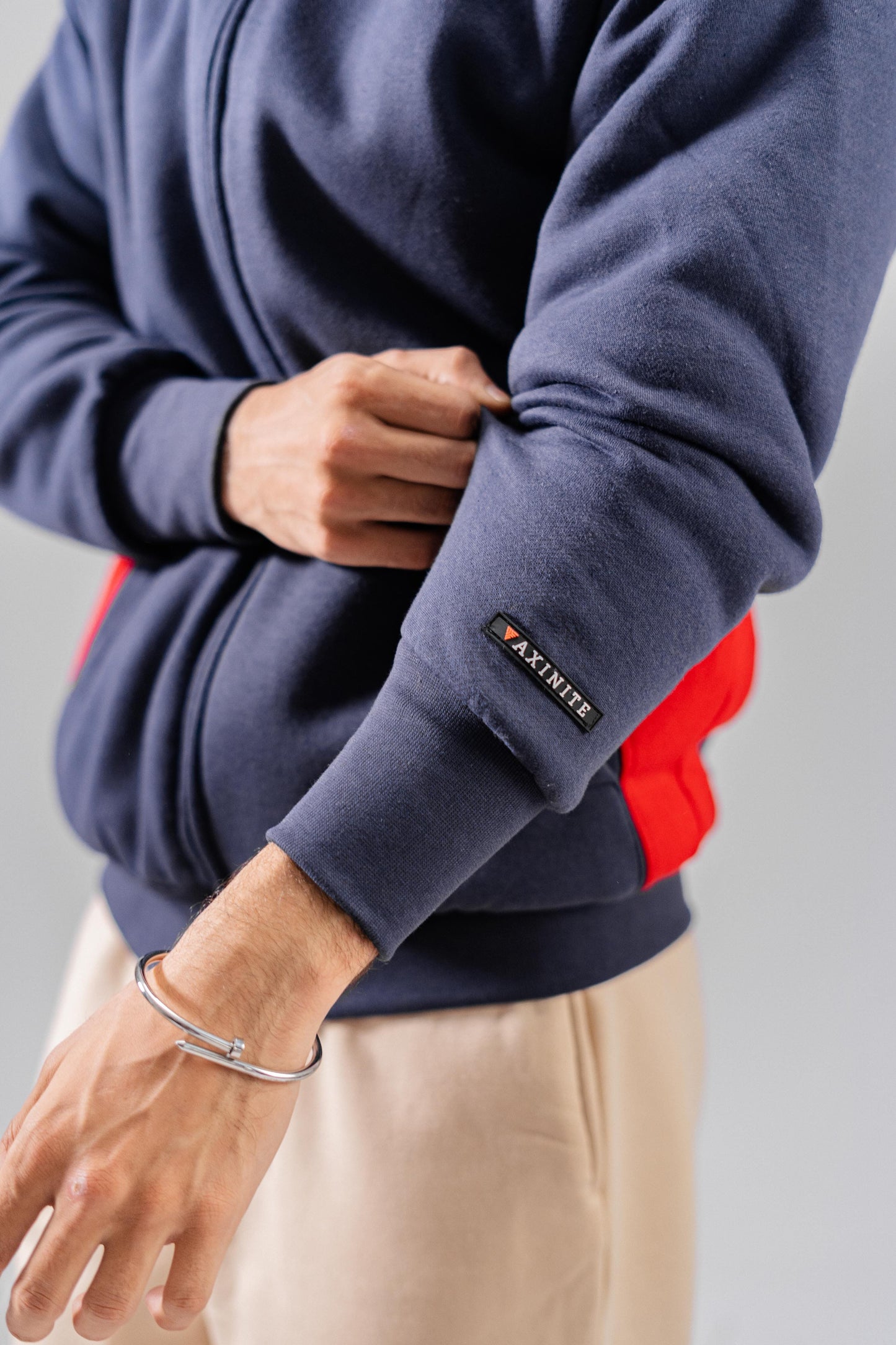 Axinite Unisex AX 96 Contrast Panel Fleece Zipper Hoodie Unisex Zipper Hoodie Image