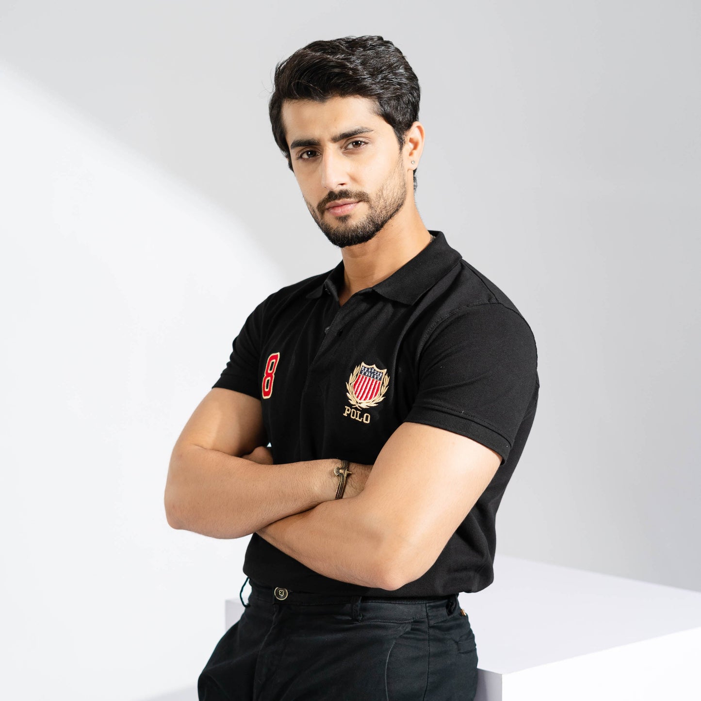 Polo Republica Men's USA Crest & 8 Embroidered Short Sleeve Polo Shirt