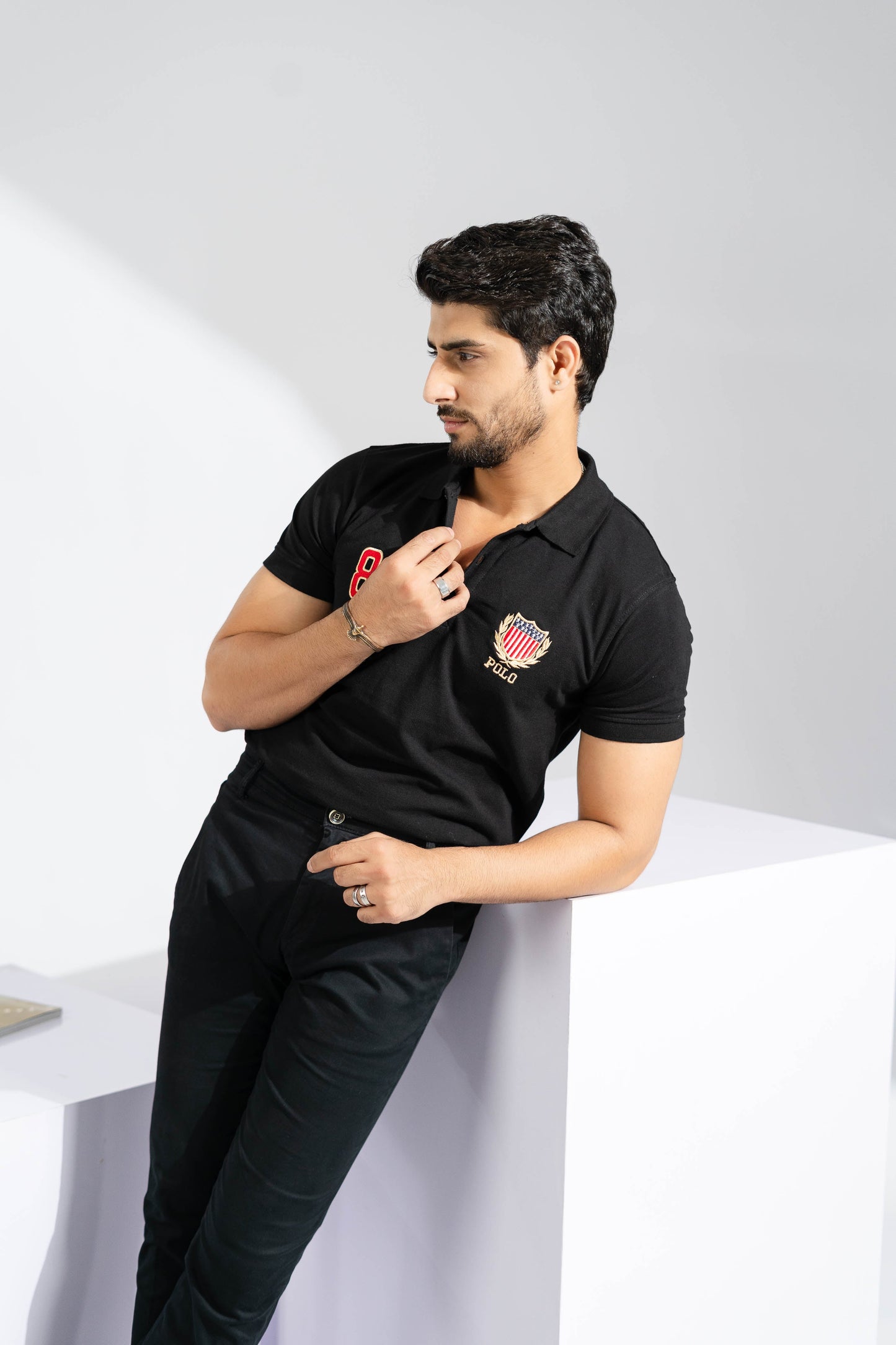 Polo Republica Men's USA Crest & 8 Embroidered Short Sleeve Polo Shirt