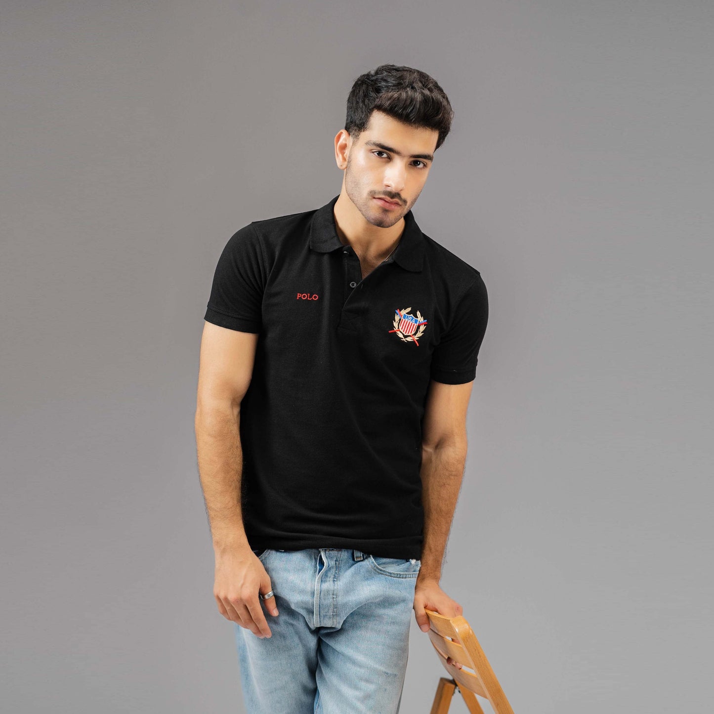 Polo Republica Men's USA & Polo Embroidered Short Sleeve Polo Shirt Men's Polo Shirt Polo Republica Black S