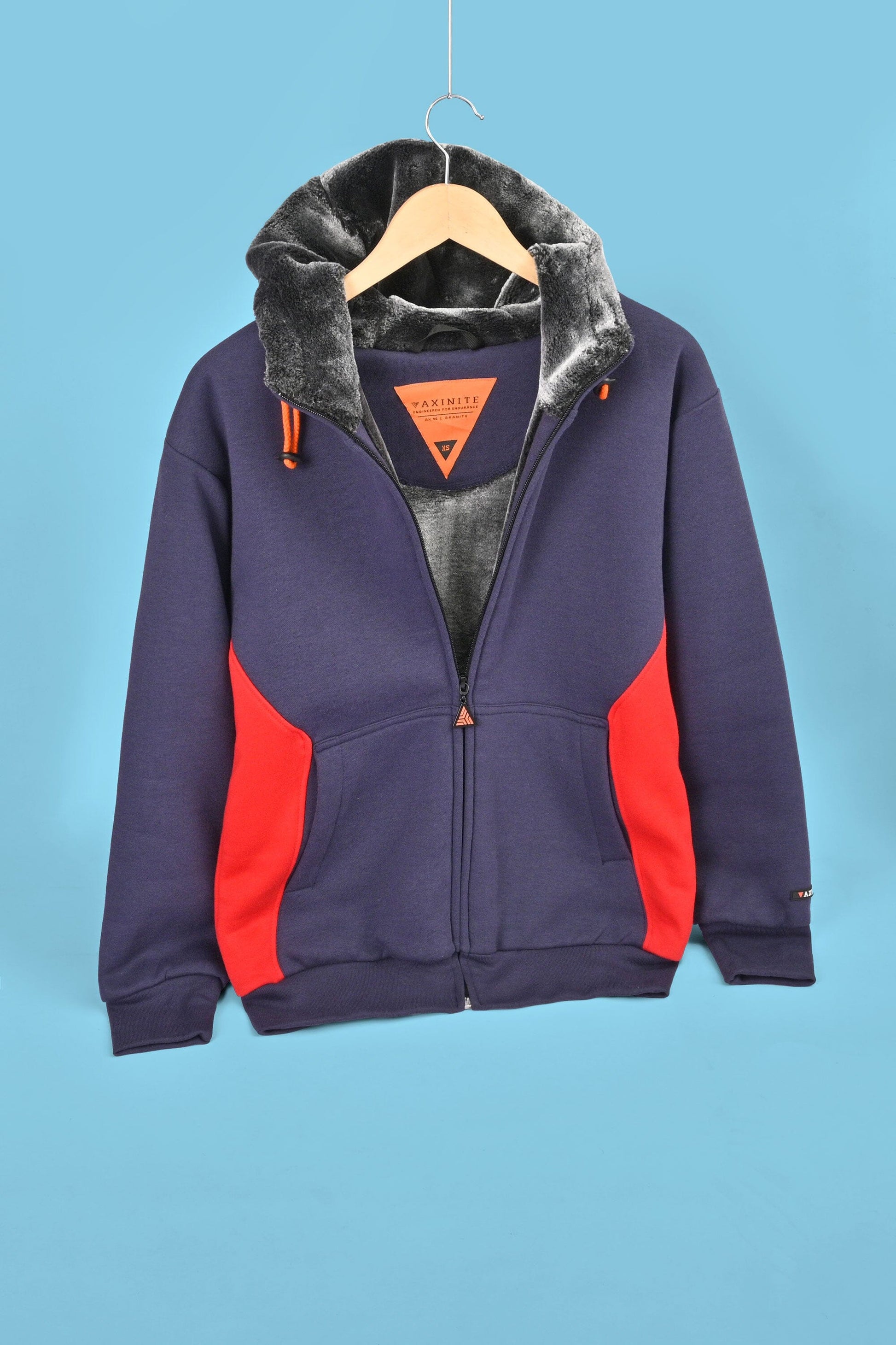 Axinite Unisex AX 96 Contrast Panel Fleece Zipper Hoodie Unisex Zipper Hoodie Image