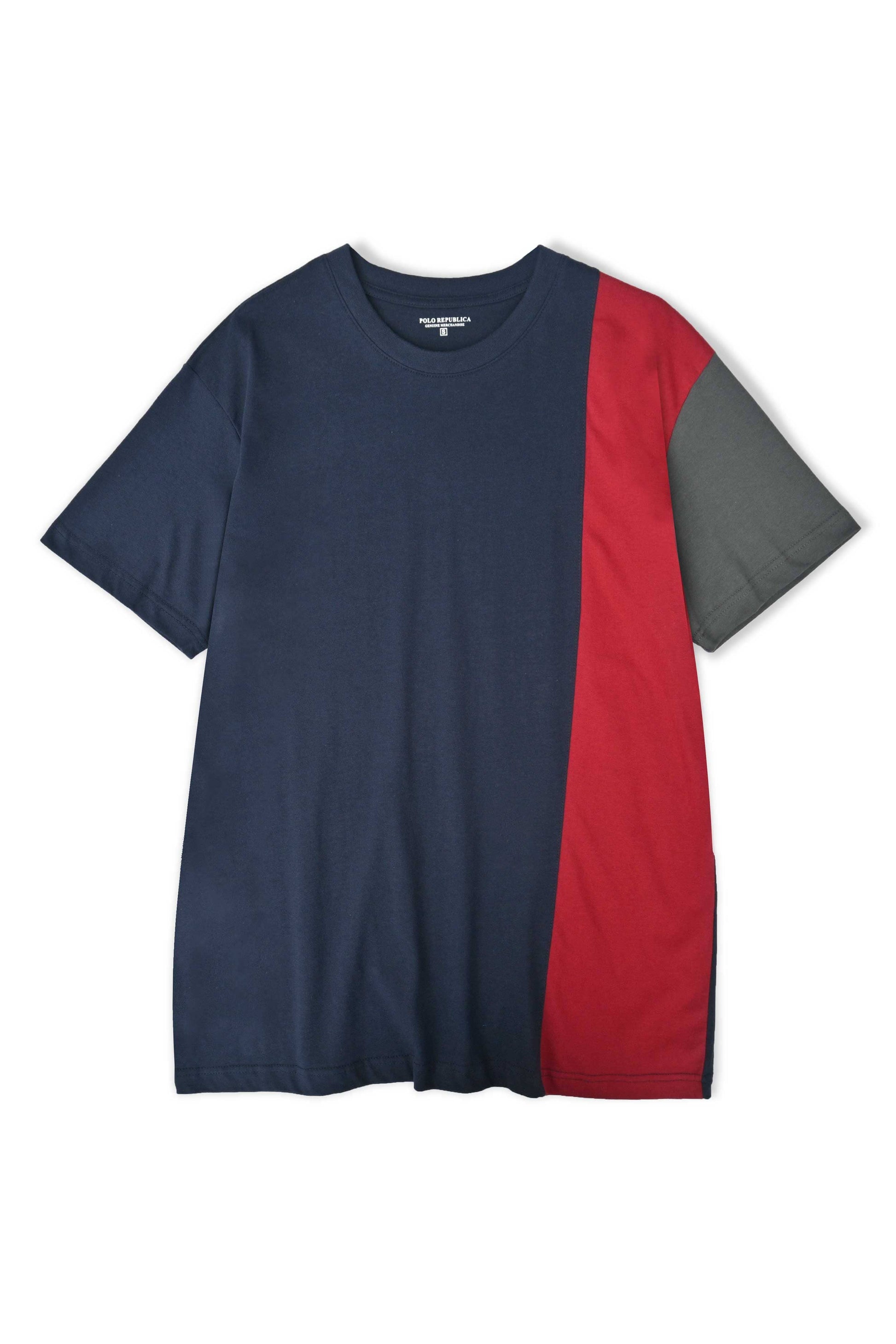 Polo Republica Men's Contrast Panel Oversized Crew Neck Tee Shirt Men's Tee Shirt Polo Republica