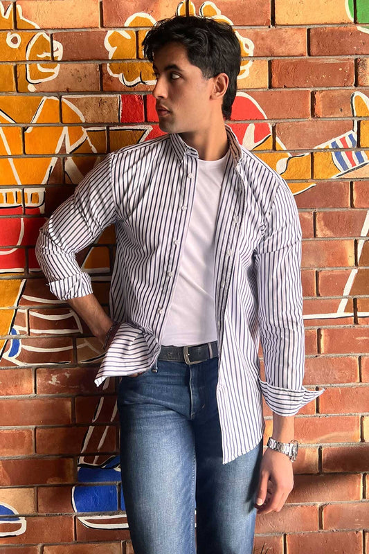 Polo Republica Men's Striped Casual Shirt Men's Casual Shirt Polo Republica White & Light Navy S